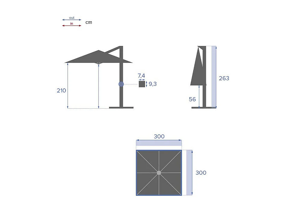 Parasol décentré Eléa inclinable carré ardoise Hespéride