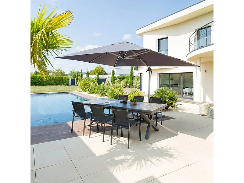 Parasol déporté rectangulaire Equador ardoise Hespéride - Gris