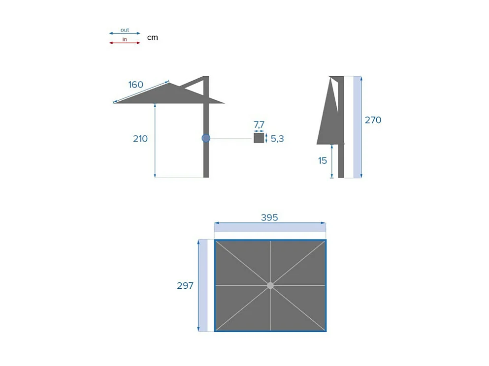 Parasol déporté rectangulaire Equador ardoise Hespéride - Gris