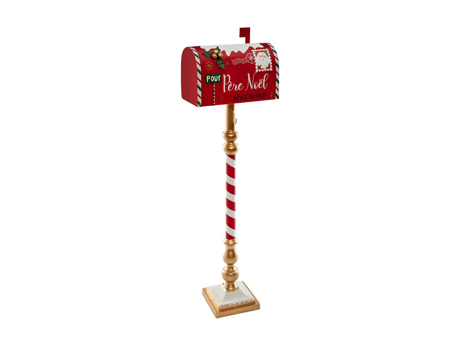 Déco de Noël Boite aux lettres avec pied façon sucre d'orge H 100.5 cm