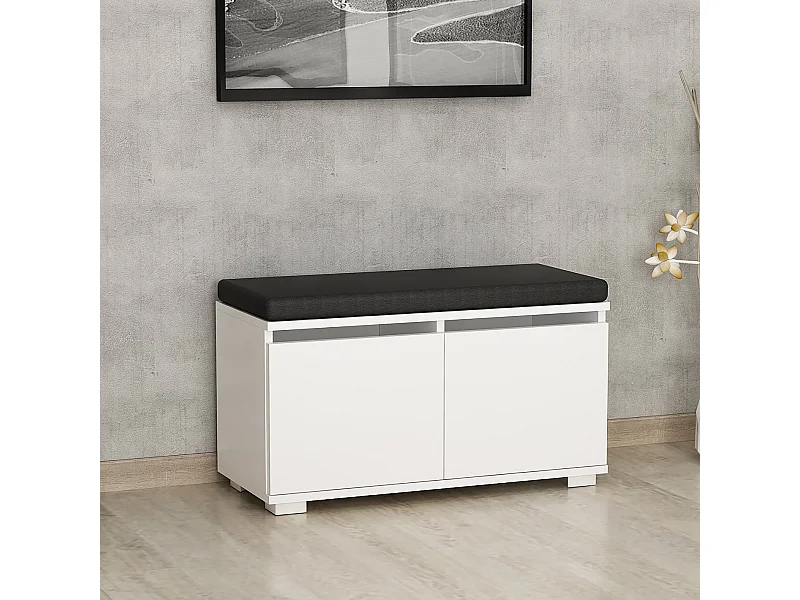 Banc à chaussures Brande avec 2 portes à 4 niveaux 42 x 80 x 35 cm blanc / noir [en.casa]
