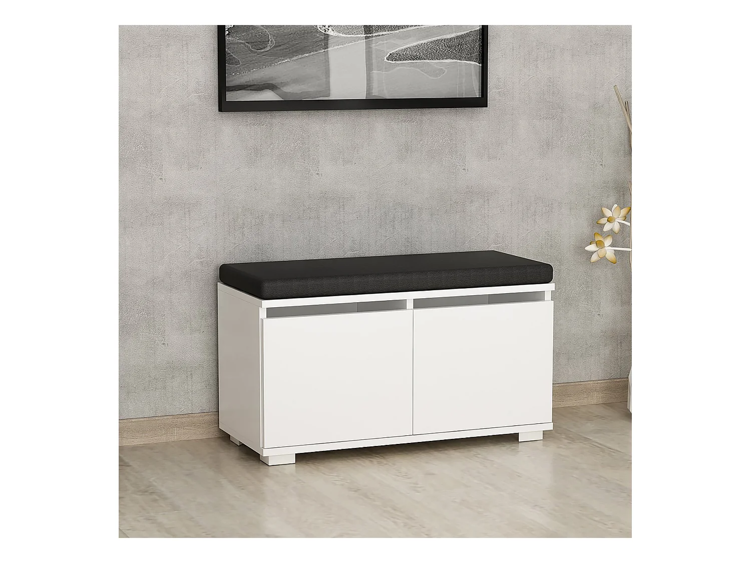 Banc à chaussures Brande avec 2 portes à 4 niveaux 42 x 80 x 35 cm blanc / noir [en.casa]