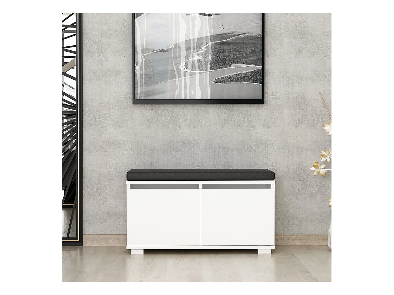 Banc à chaussures Brande avec 2 portes à 4 niveaux 42 x 80 x 35 cm blanc / noir [en.casa]