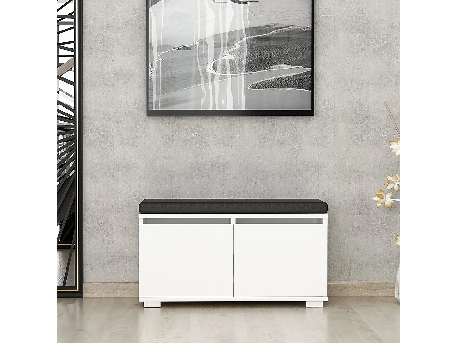 Banc à chaussures Brande avec 2 portes à 4 niveaux 42 x 80 x 35 cm blanc / noir [en.casa]