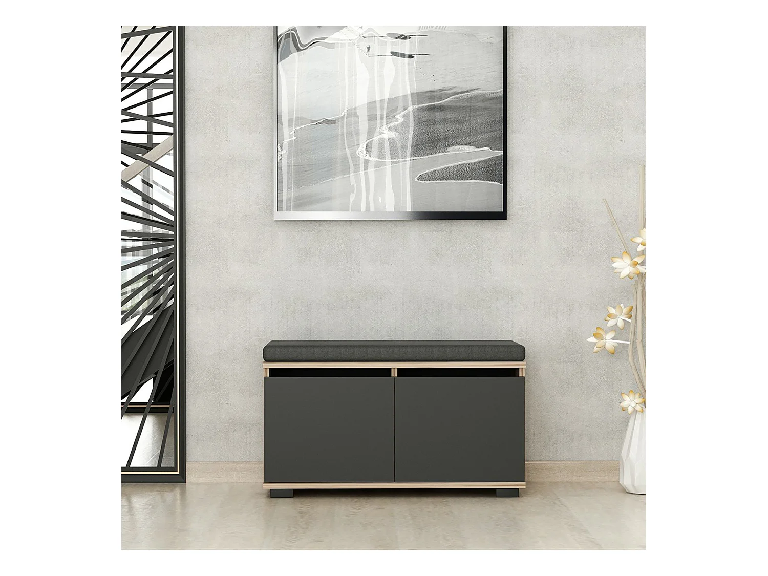 Banc à chaussures Brande avec 2 portes à 4 niveaux 42 x 80 x 35 cm effet chêne / noir [en.casa]