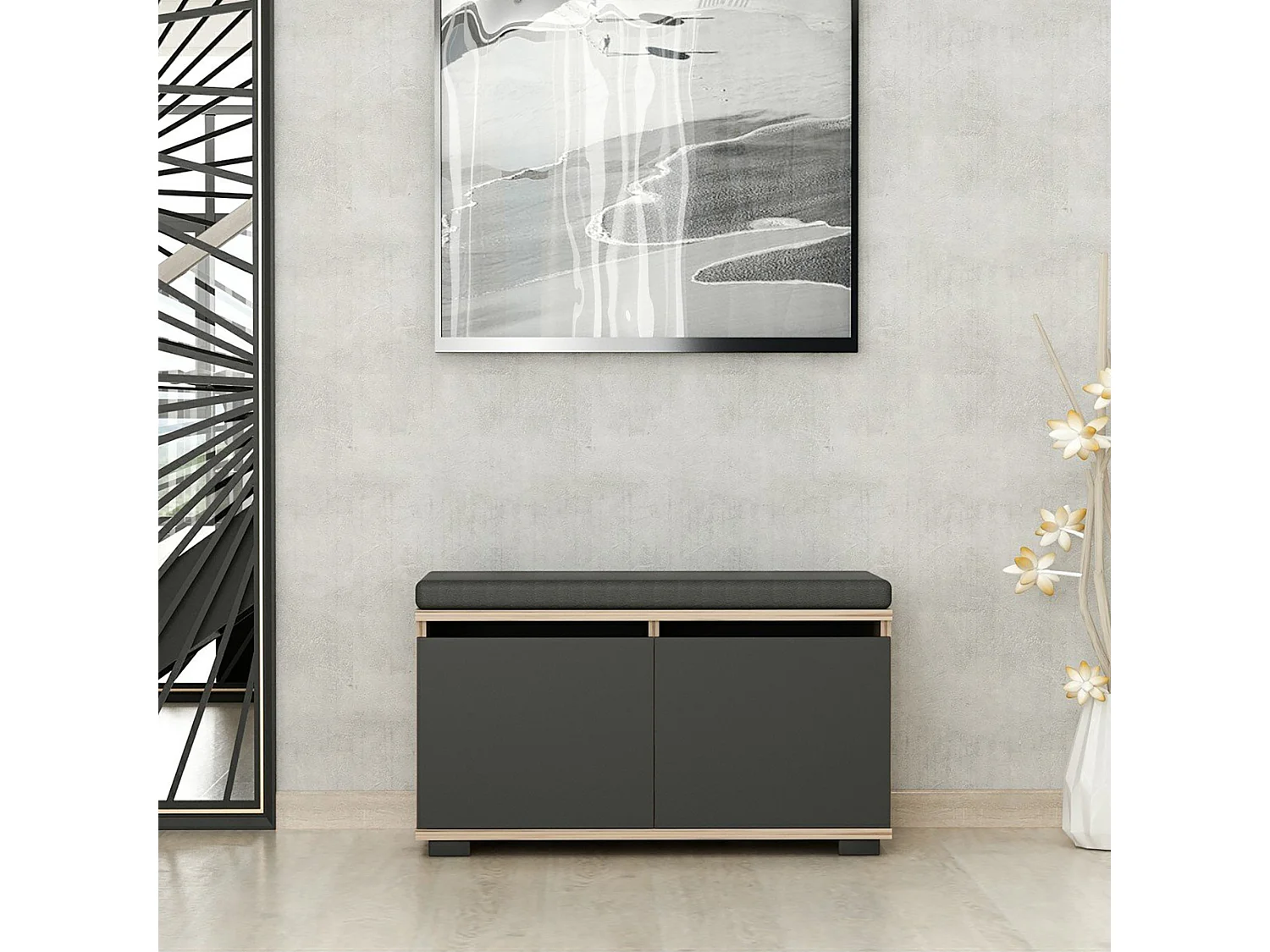 Banc à chaussures Brande avec 2 portes à 4 niveaux 42 x 80 x 35 cm effet chêne / noir [en.casa]