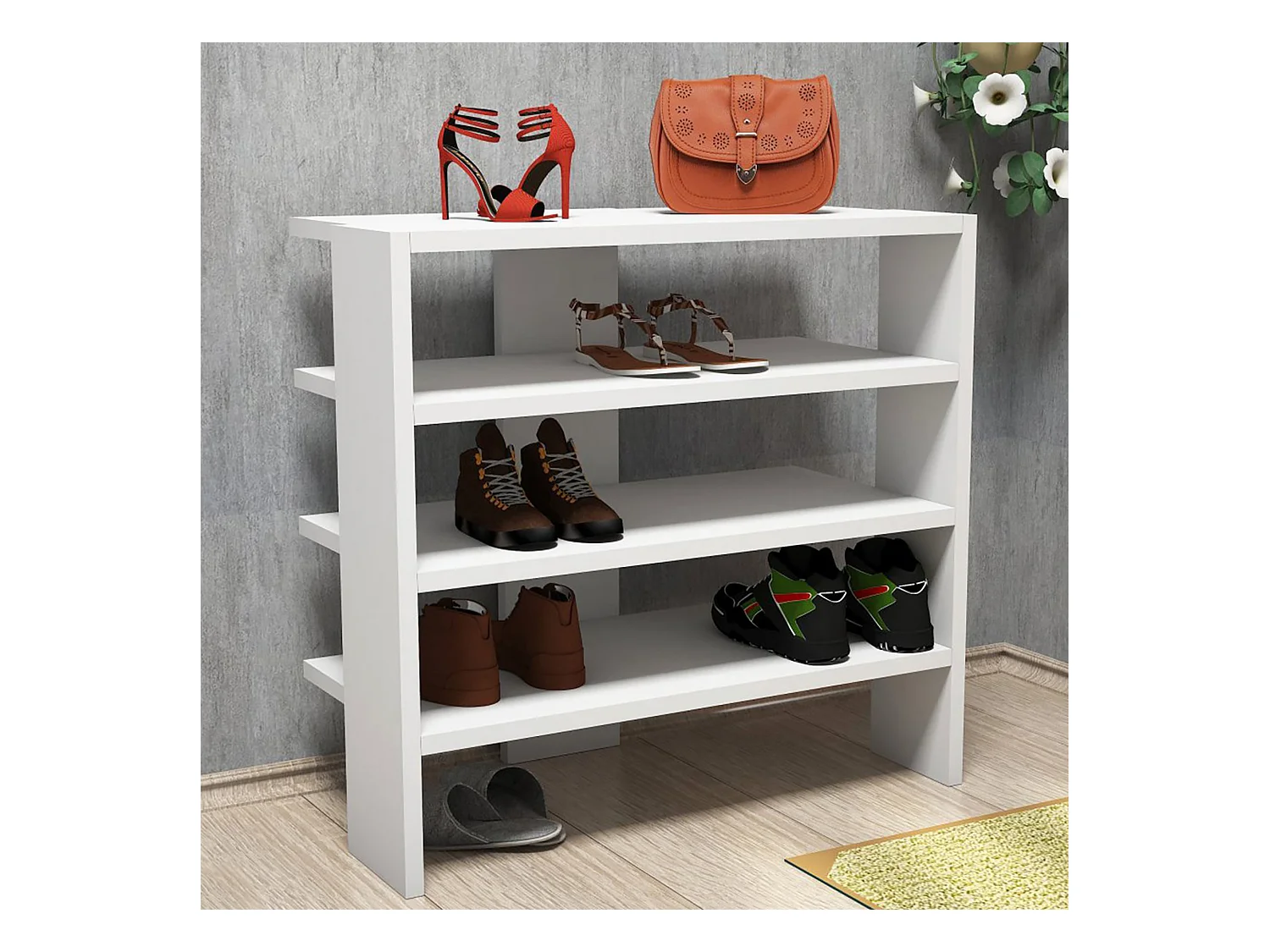 Étagère à chaussures Gudme pour entrée à 4 niveaux 60 x 64 x 32 cm blanc [en.casa]