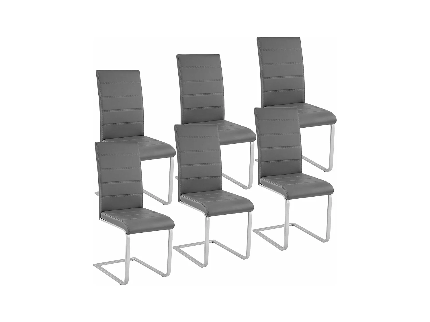 Lot de 6 chaises pieds acier siège de salon cuisine salle à manger design carré élégant gris 08_0000122