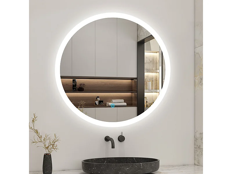 Miroir de salle de bain lumineux rond à Leds- D. 60 cm Aica