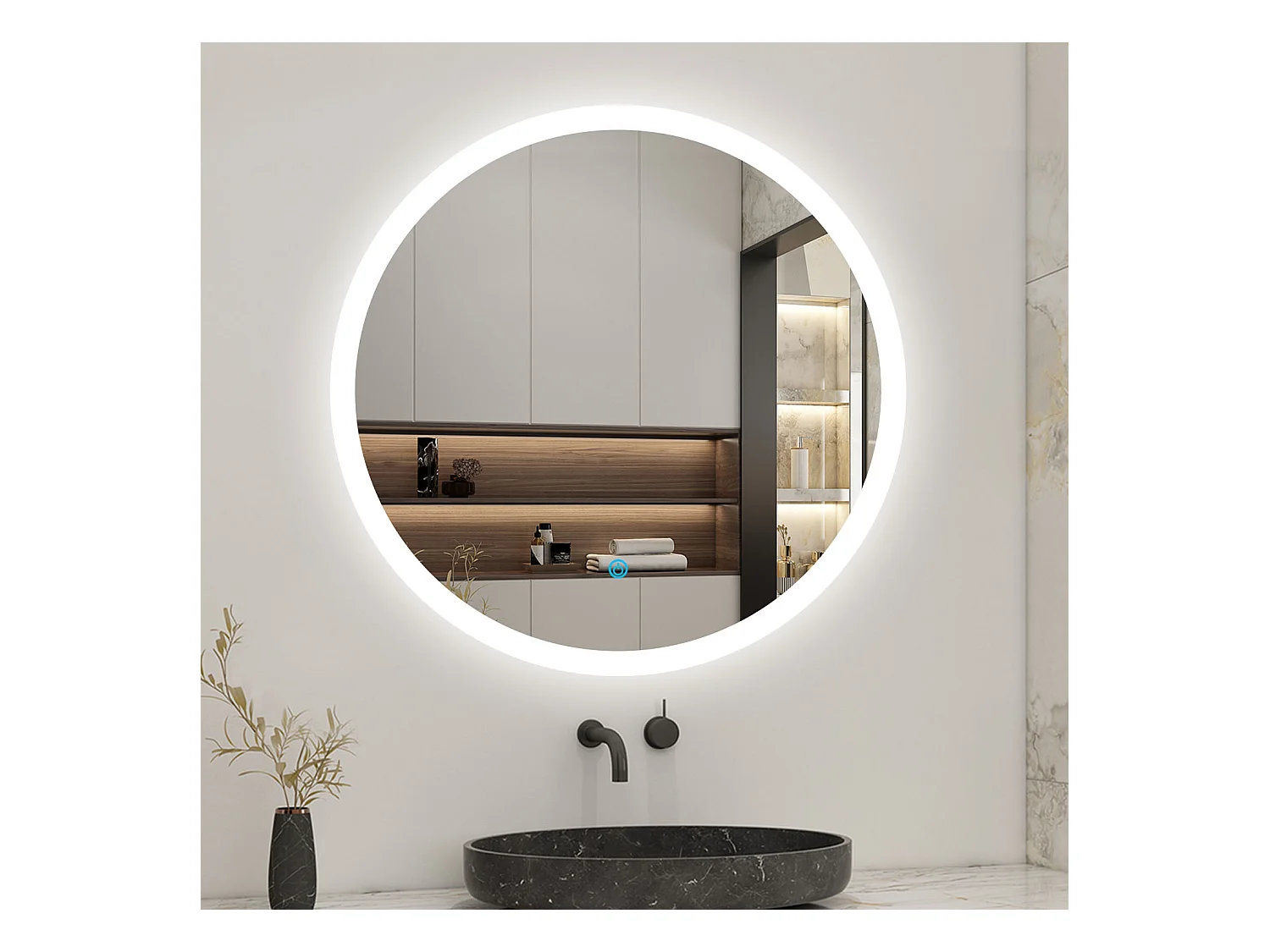 Miroir de salle de bain lumineux rond à Leds- D. 60 cm Aica