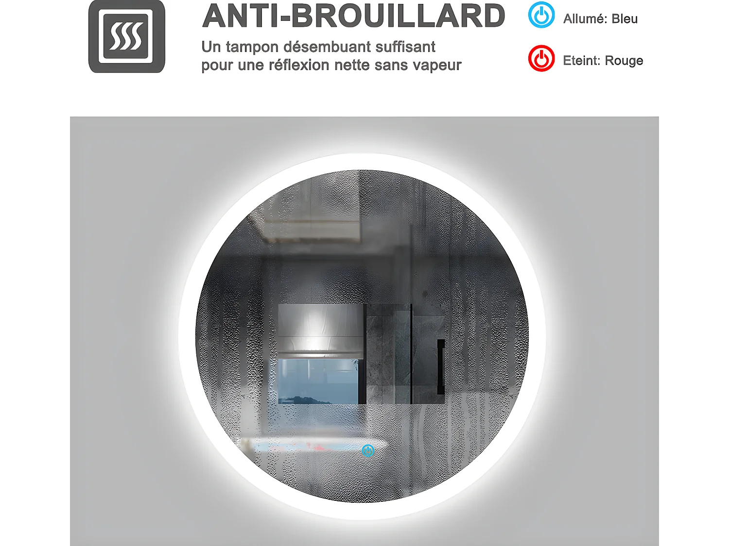 Miroir de salle de bain lumineux rond à Leds- D. 60 cm Aica