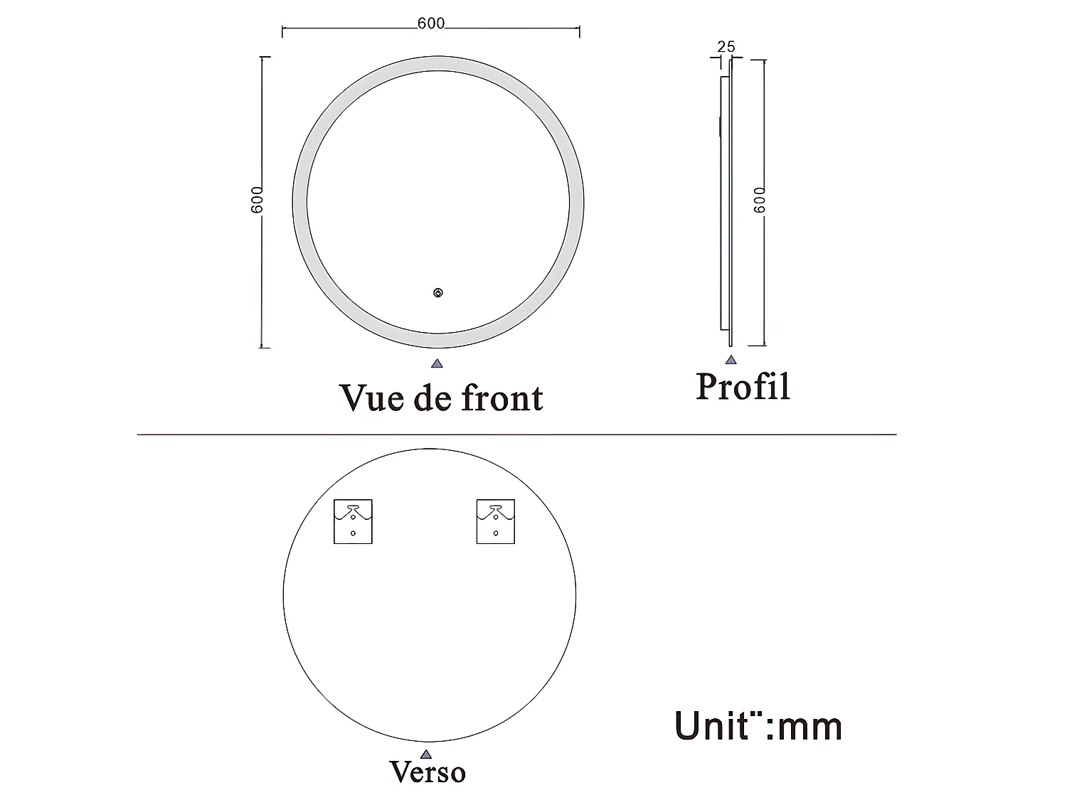 Miroir de salle de bain lumineux rond à Leds- D. 60 cm Aica