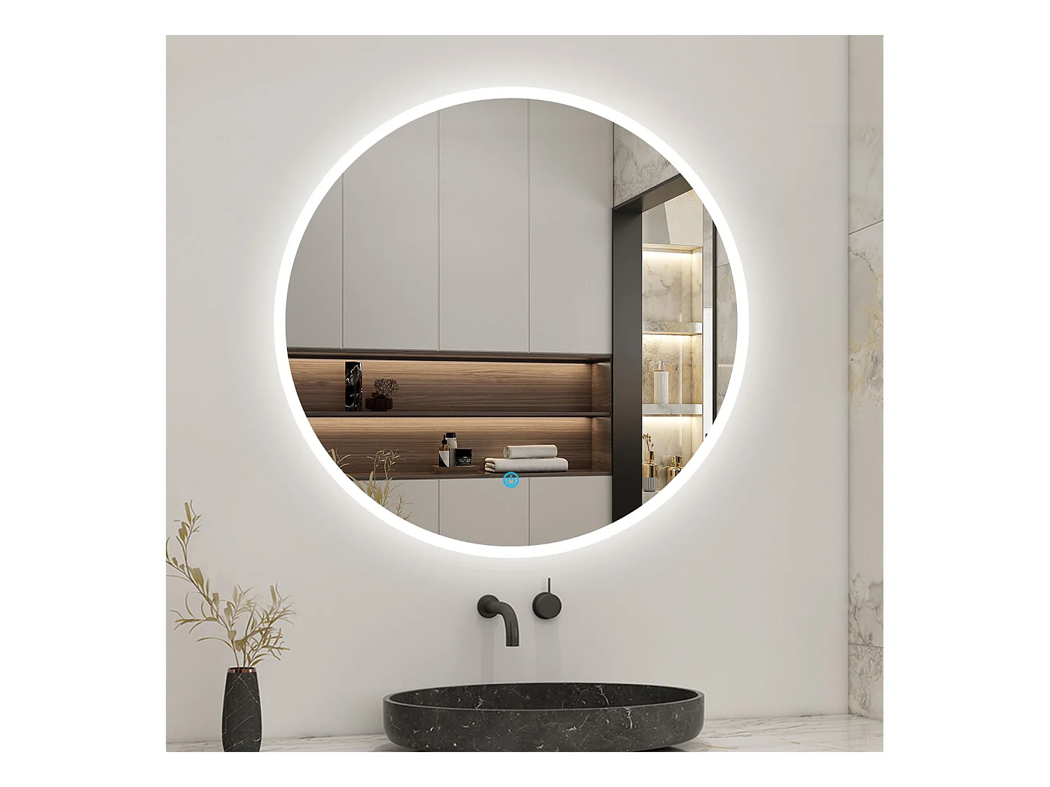 Miroir de salle de bain lumineux rond à Leds- D. 70 cm Aica