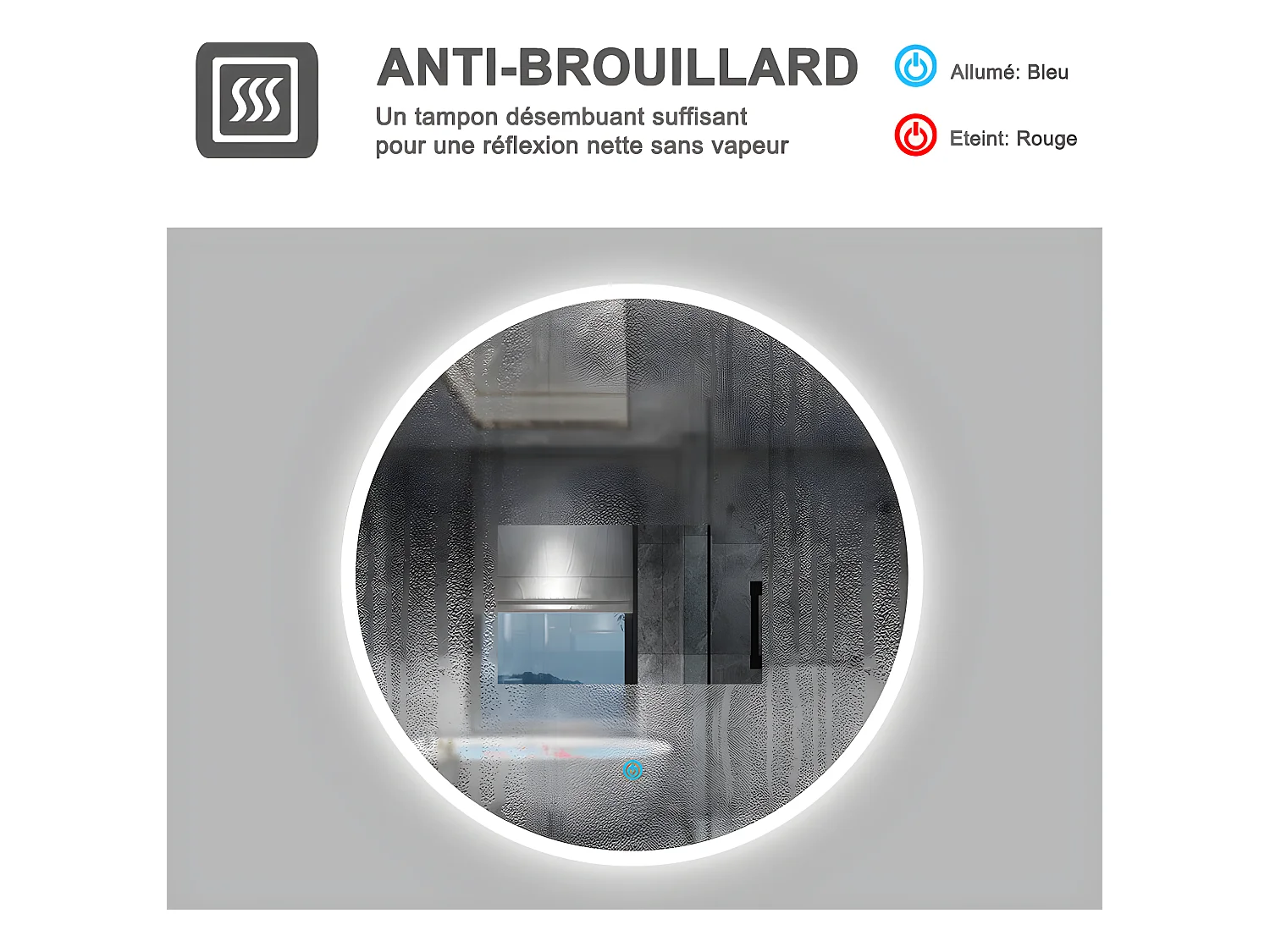 Miroir de salle de bain lumineux rond à Leds- D. 70 cm Aica