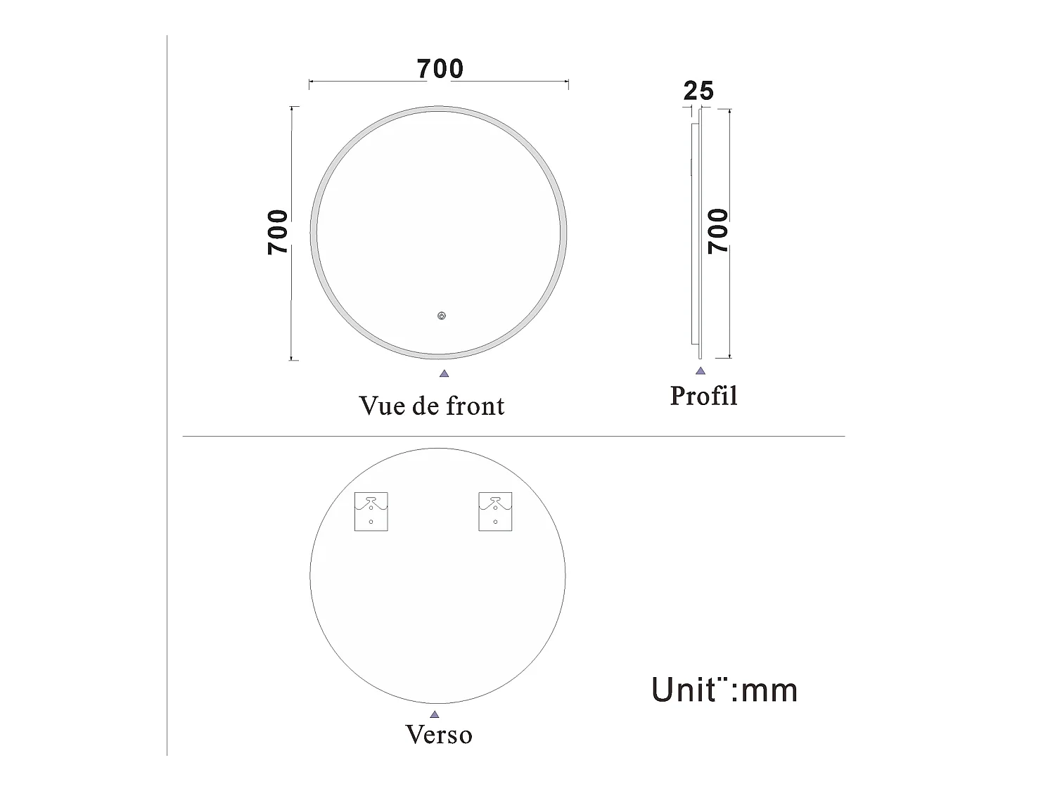 Miroir de salle de bain lumineux rond à Leds- D. 70 cm Aica