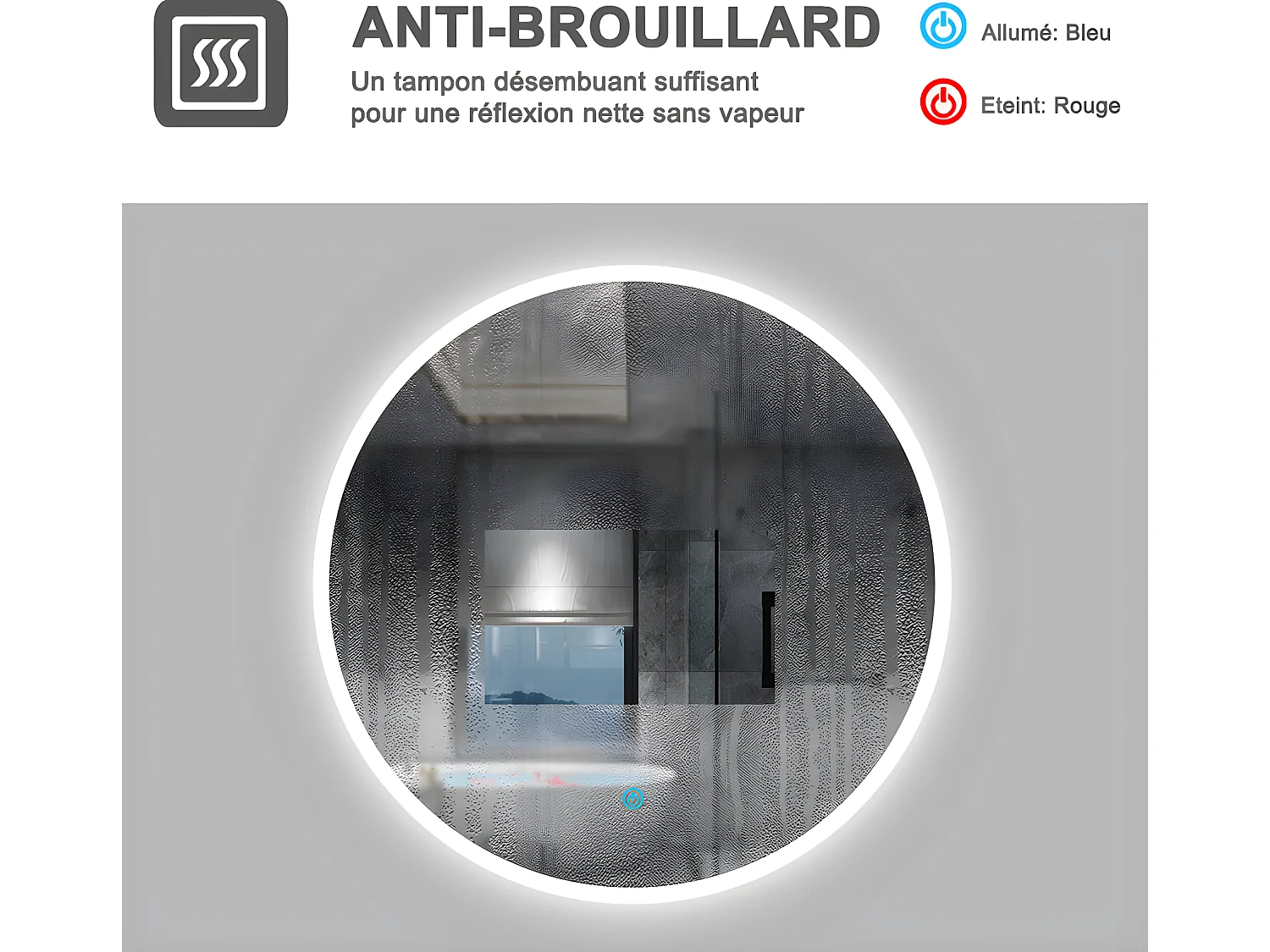 Miroir de salle de bain lumineux rond à Leds- D. 70 cm Aica