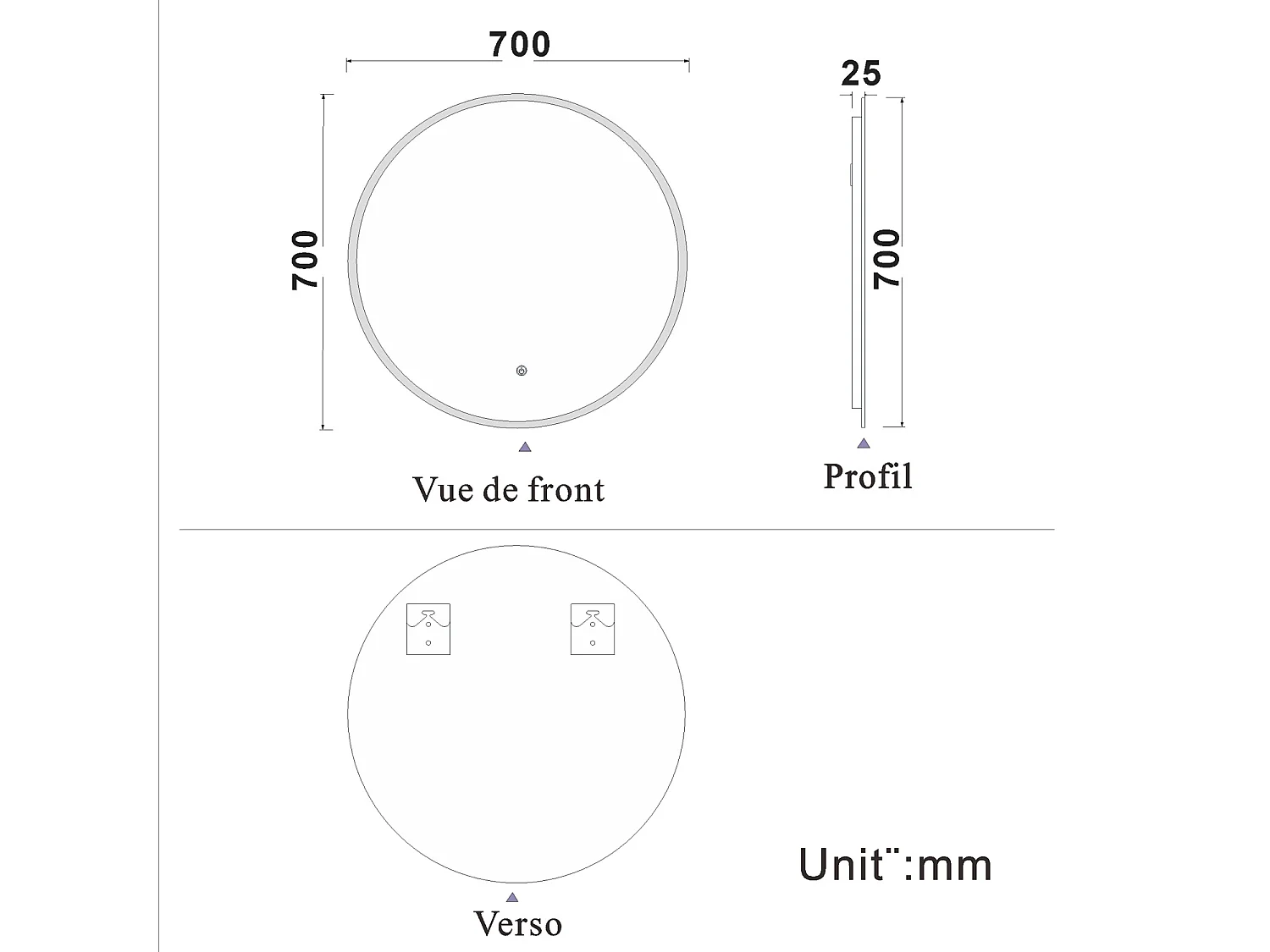 Miroir de salle de bain lumineux rond à Leds- D. 70 cm Aica