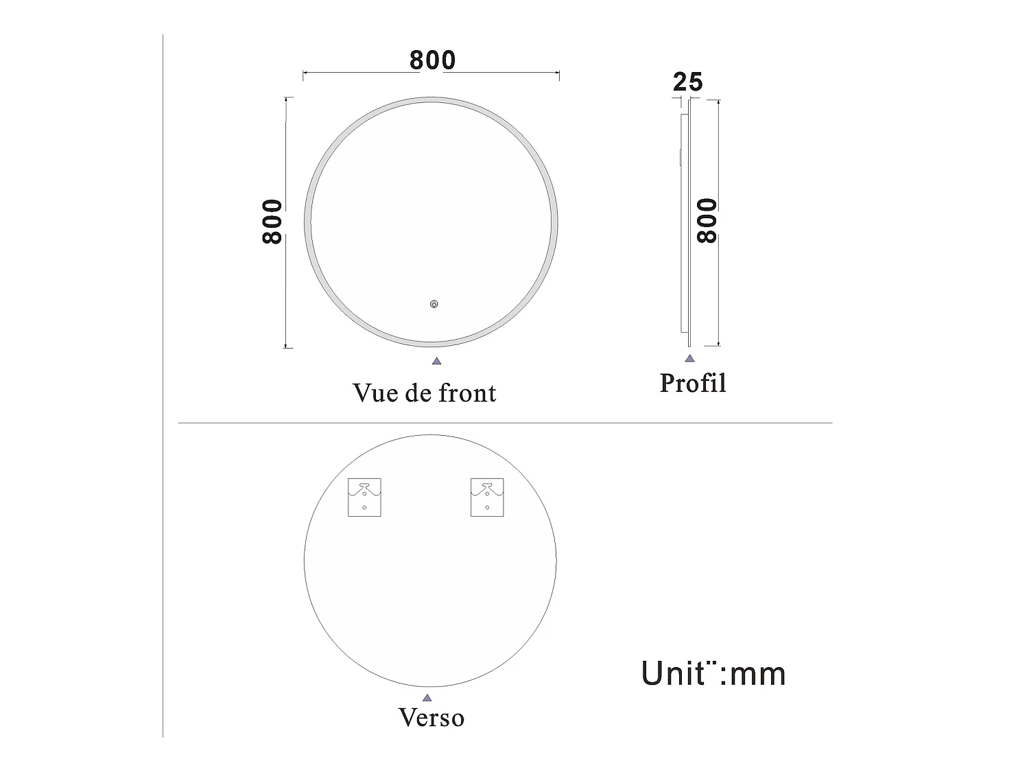 Miroir de salle de bain lumineux rond à Leds- D. 80 cm Aica