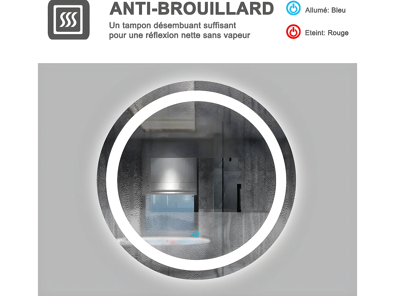 Miroir de salle de bain lumineux rond à leds - L60 x H60 cm Aica