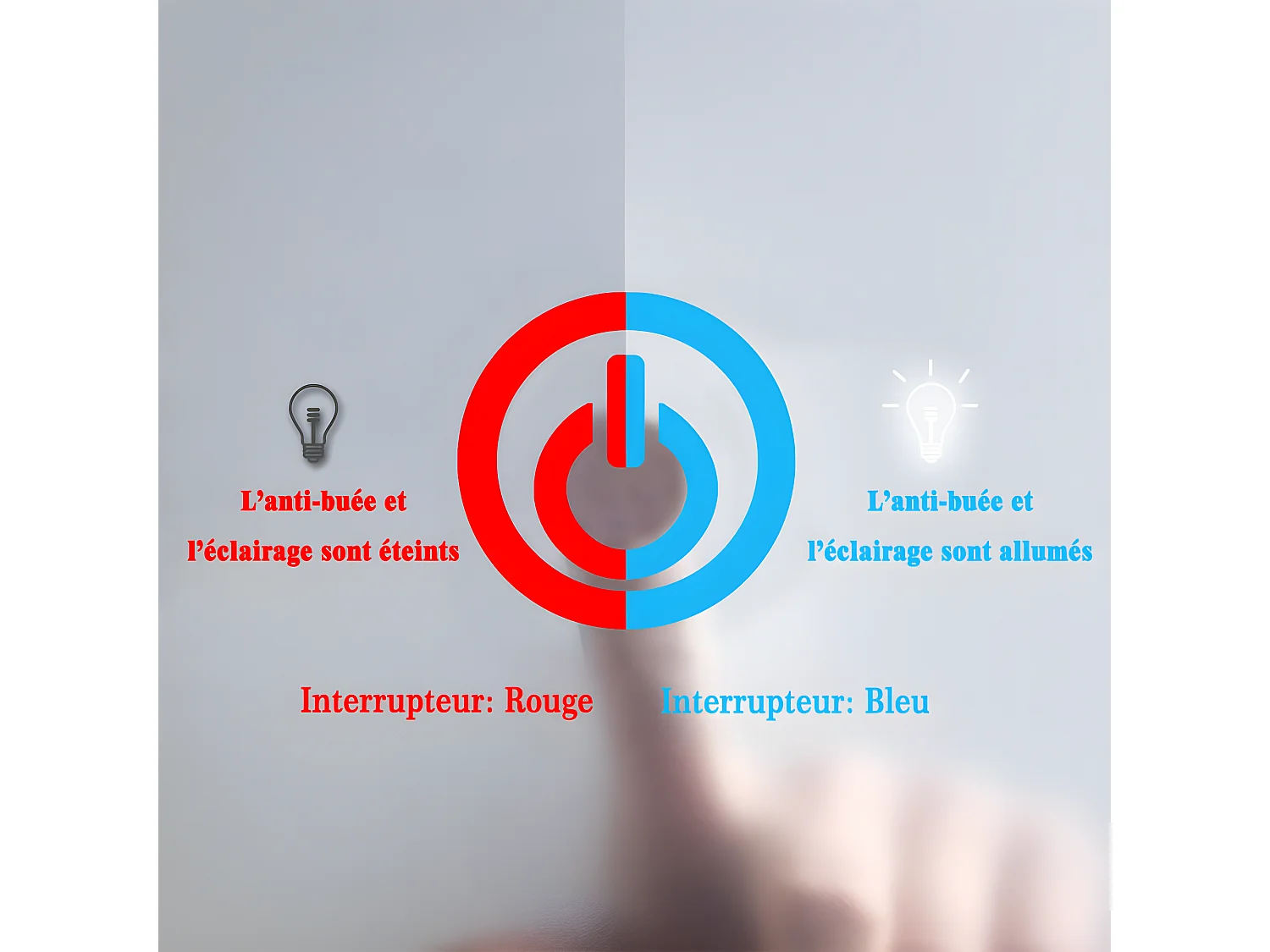 Miroir de salle de bain rond avec LED, anti-buée Miroir mural à simple contact-60cm Aica