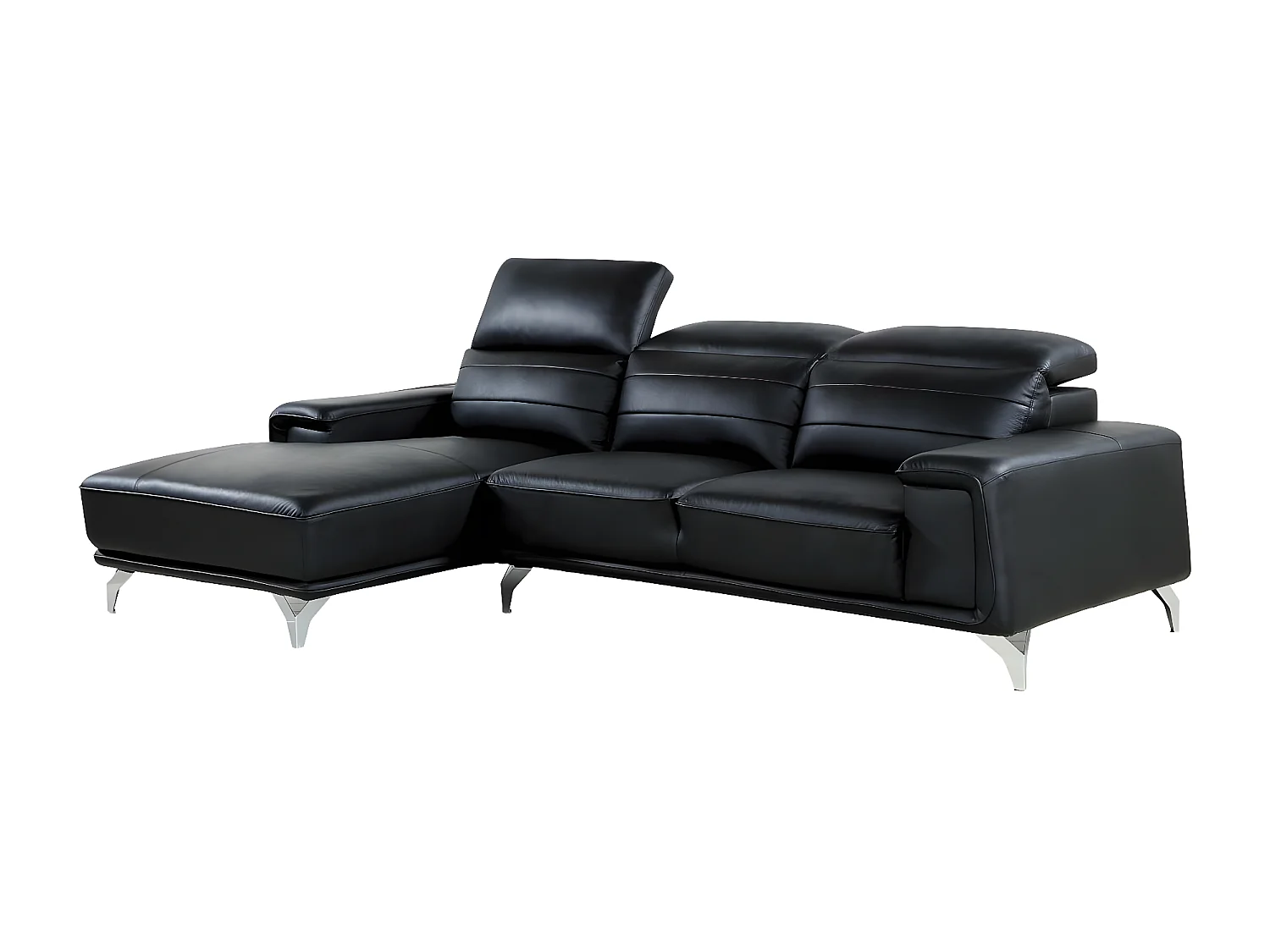 Canapé d'angle cuir reconstitué et PVC "Leicester" - 4 places - Noir - Angle gauche