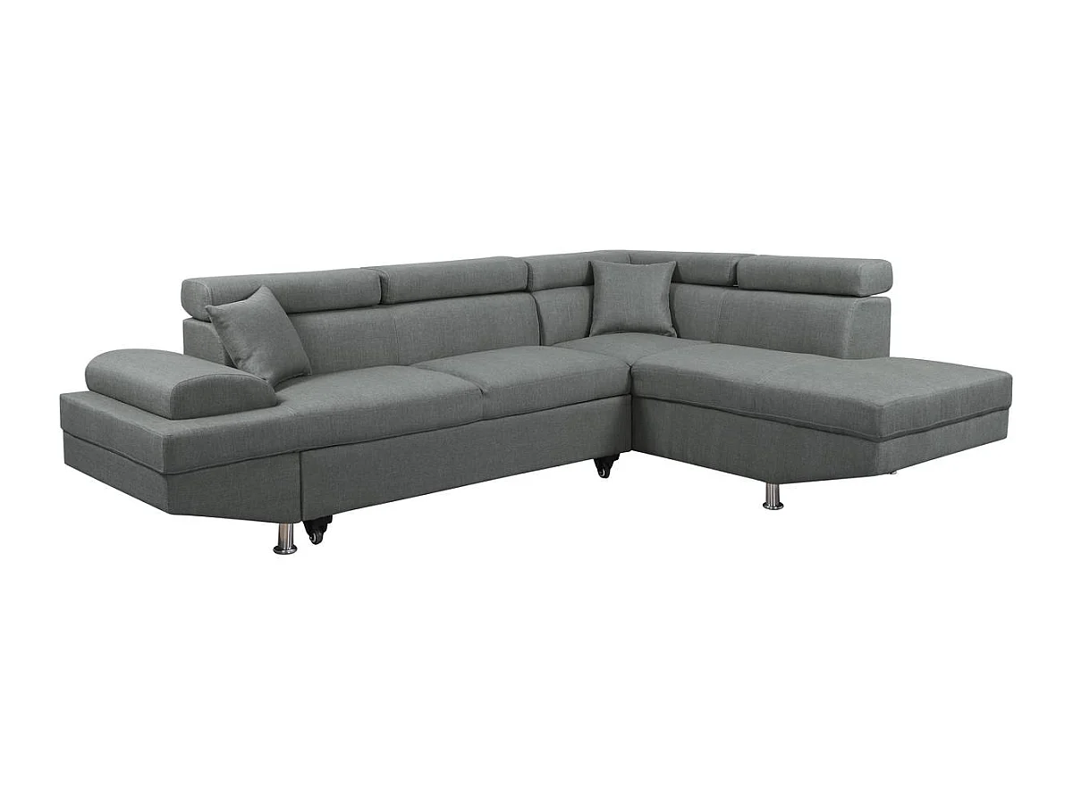 Sofá de canto conversível Sophia Luxe em tecido cinza com chaise longue em linho