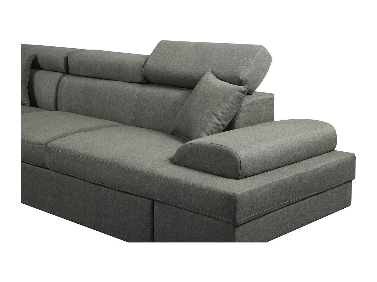 Sofá de canto conversível Sophia Luxe em tecido cinza com chaise longue em linho