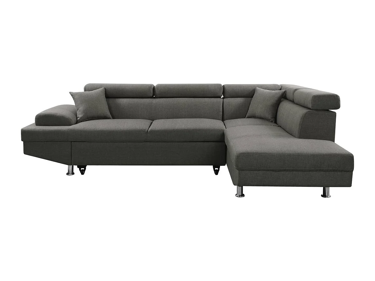 Sofá de canto conversível Sophia Luxe em tecido cinza com chaise longue em linho