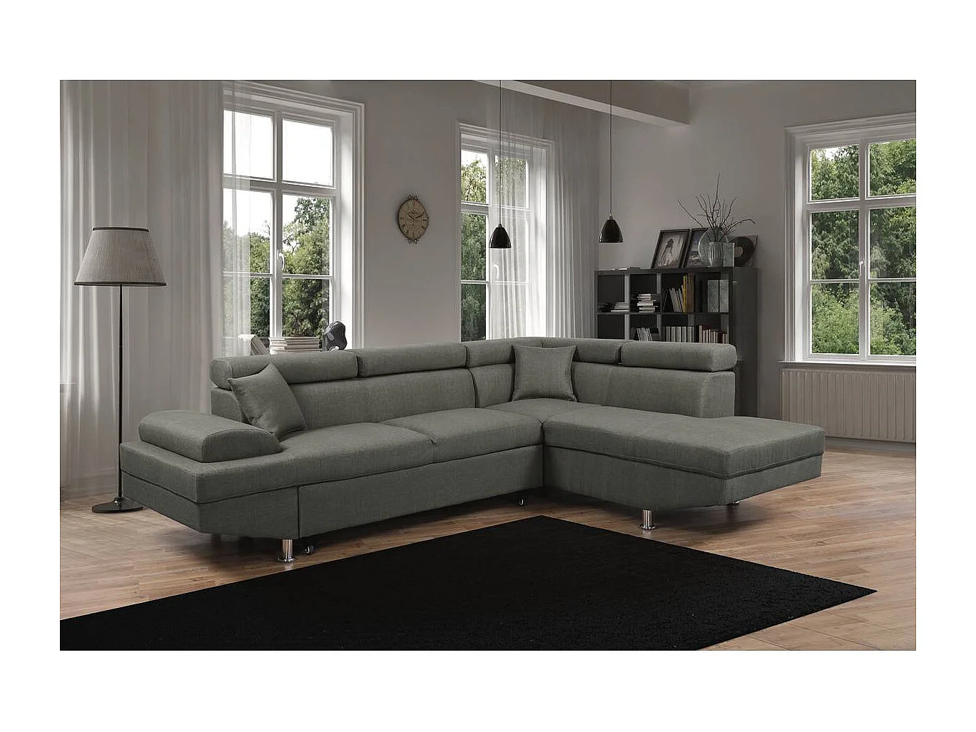 Canapé d'angle "Sophia luxe" - 265 x 190.5 x 80/91 cm - Gris - Angle droit