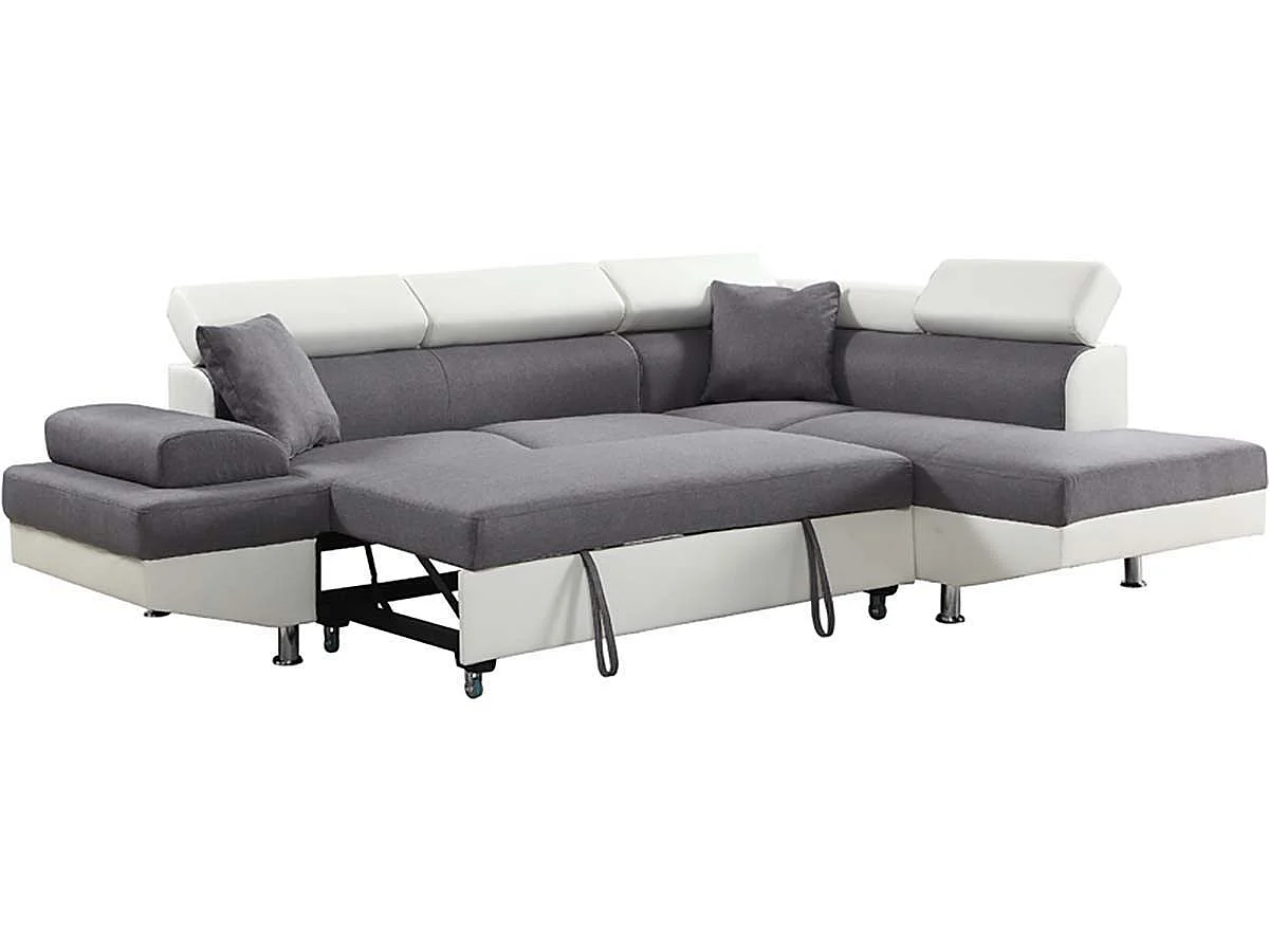 "Sophia Luxe" Grå Högerhörnsoffa med Omvandlingsbar Säng - 265 x 190,5 x 80/91 cm