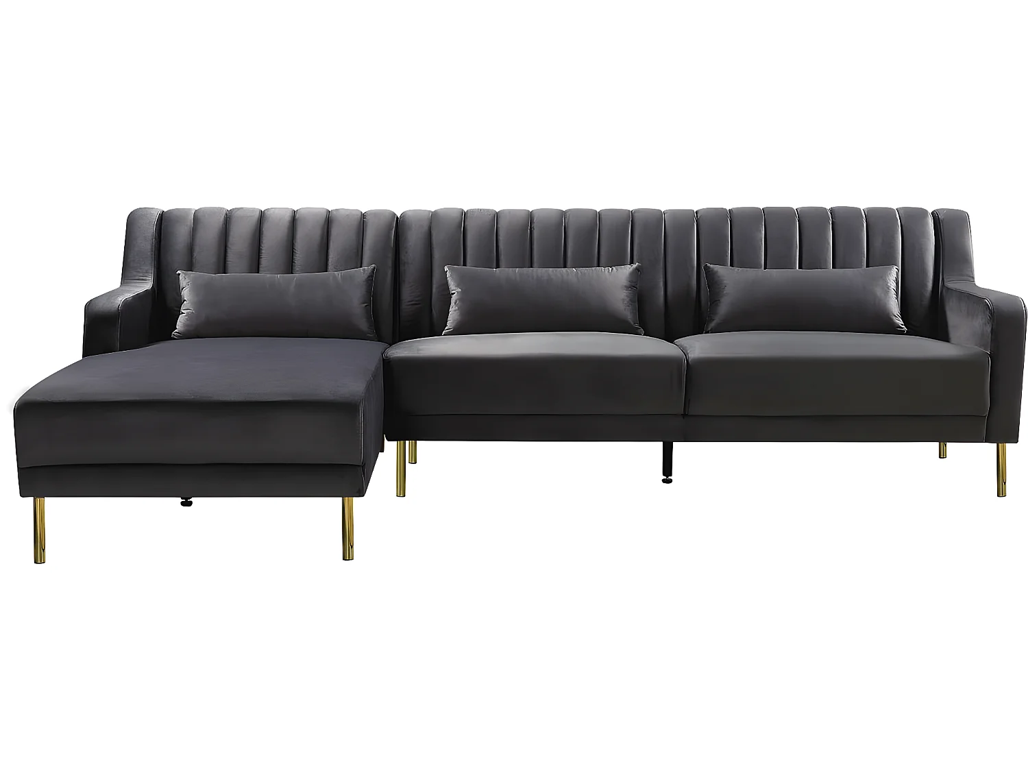 Hoekbank zitbank velours "Oliver" - 275 x 161 x 81 cm - 5 zits - Grijs - Hoek aan linkerkant