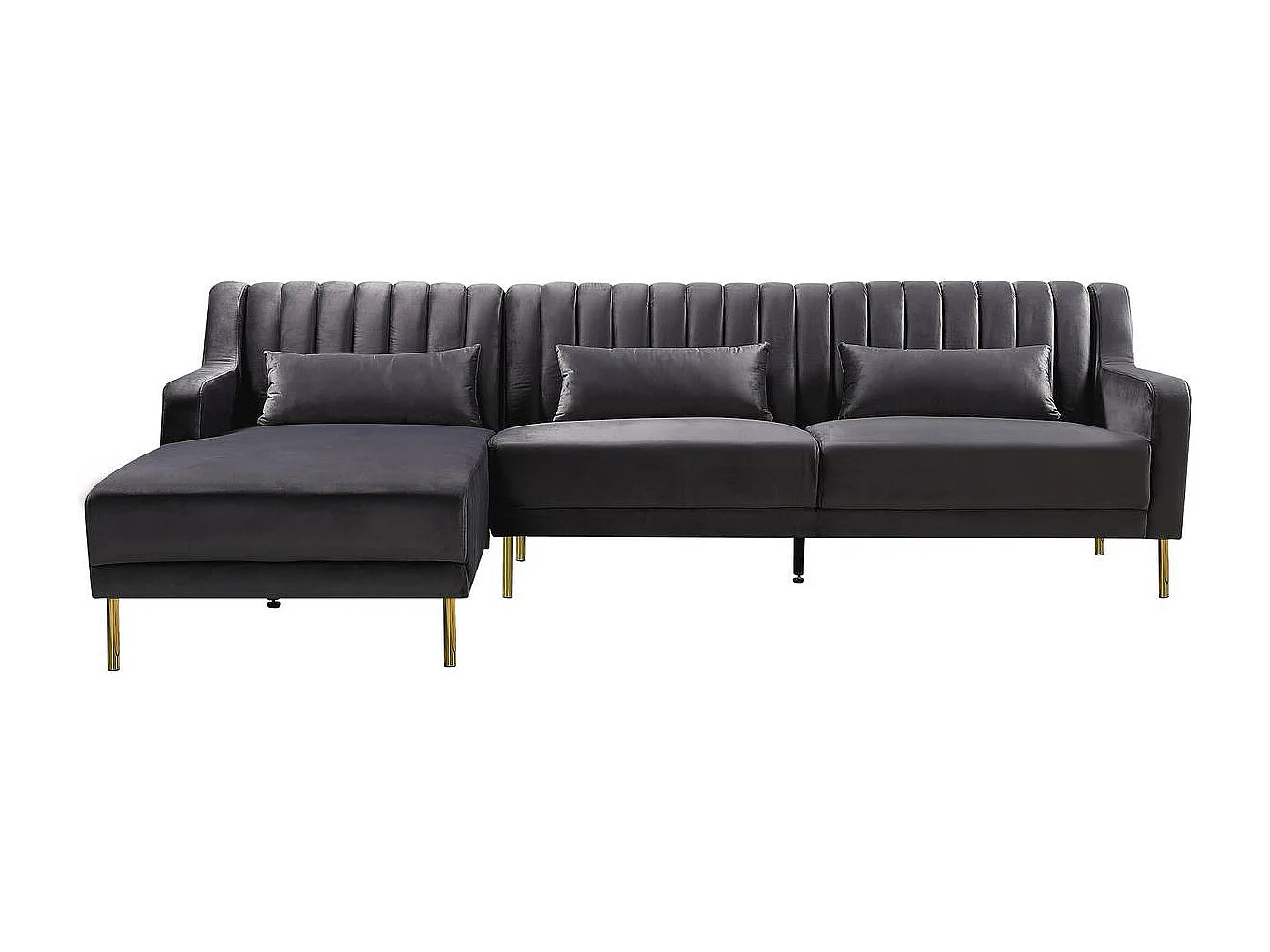 Canapé d'angle en velours "Oliver" - 275 x 161 x 81 cm - 5 places - Gris - Angle gauche