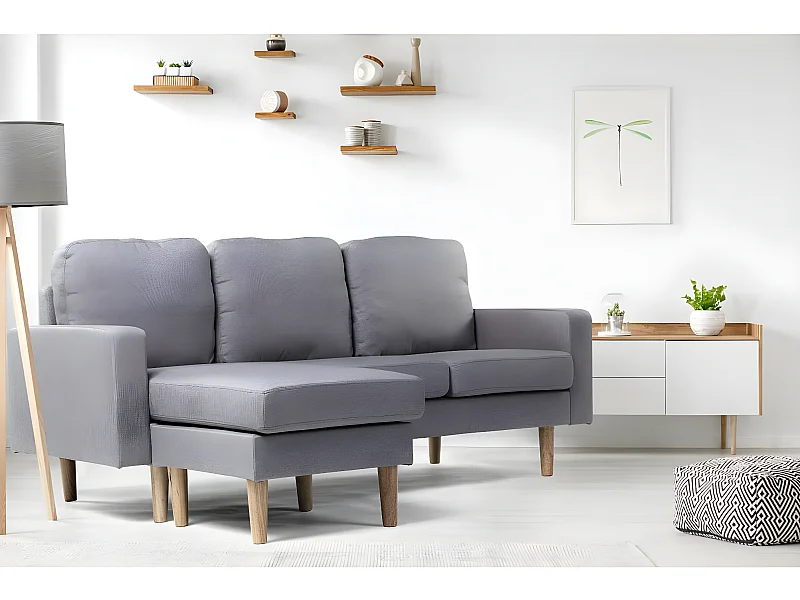 Canapé d'angle réversible en tissu "Gabby" -  3 places - Gris Clair