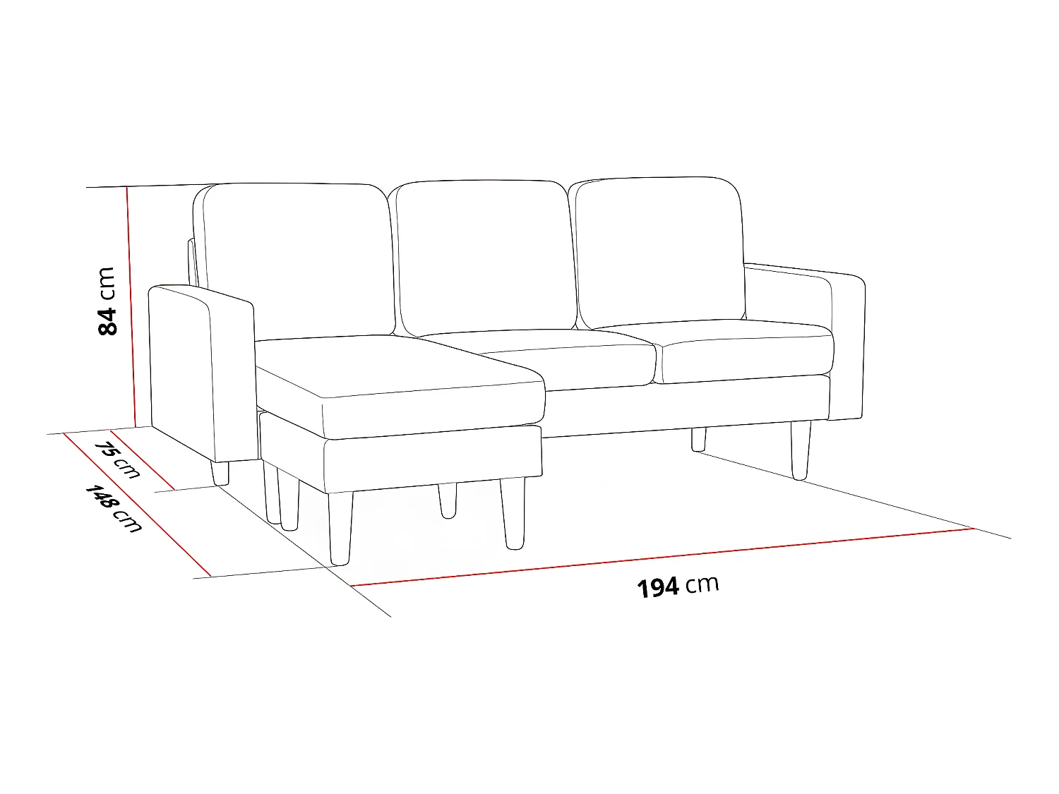 Sofá de canto reversível em tecido "Gabby" escandinavo 3 lugares com chaise longue reversível - Cinza Claro