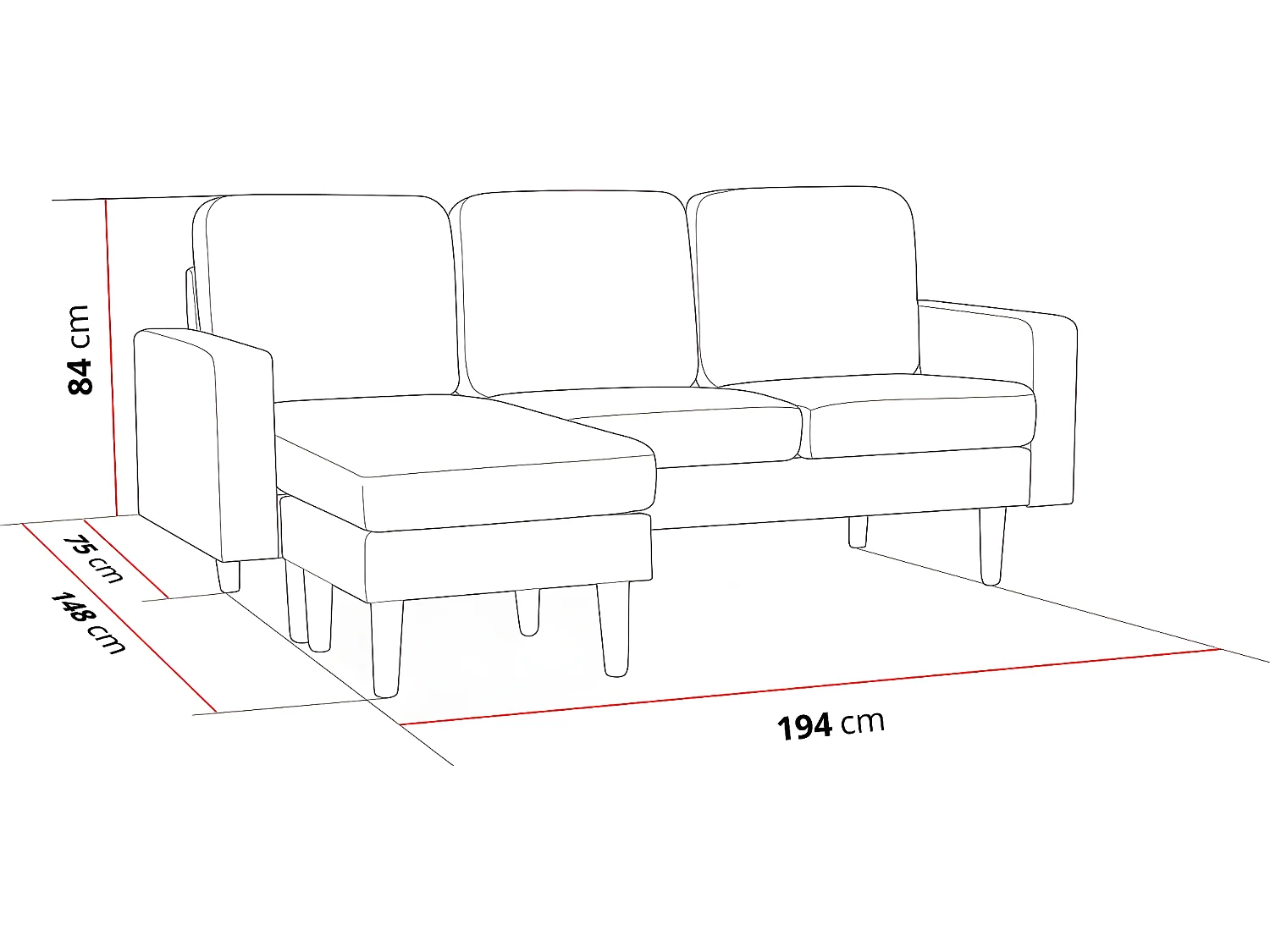 Omkeerbare hoekbank van stof "Gabby" Scandinavisch 3-zits met omkeerbare chaise longue - Lichtgrijs