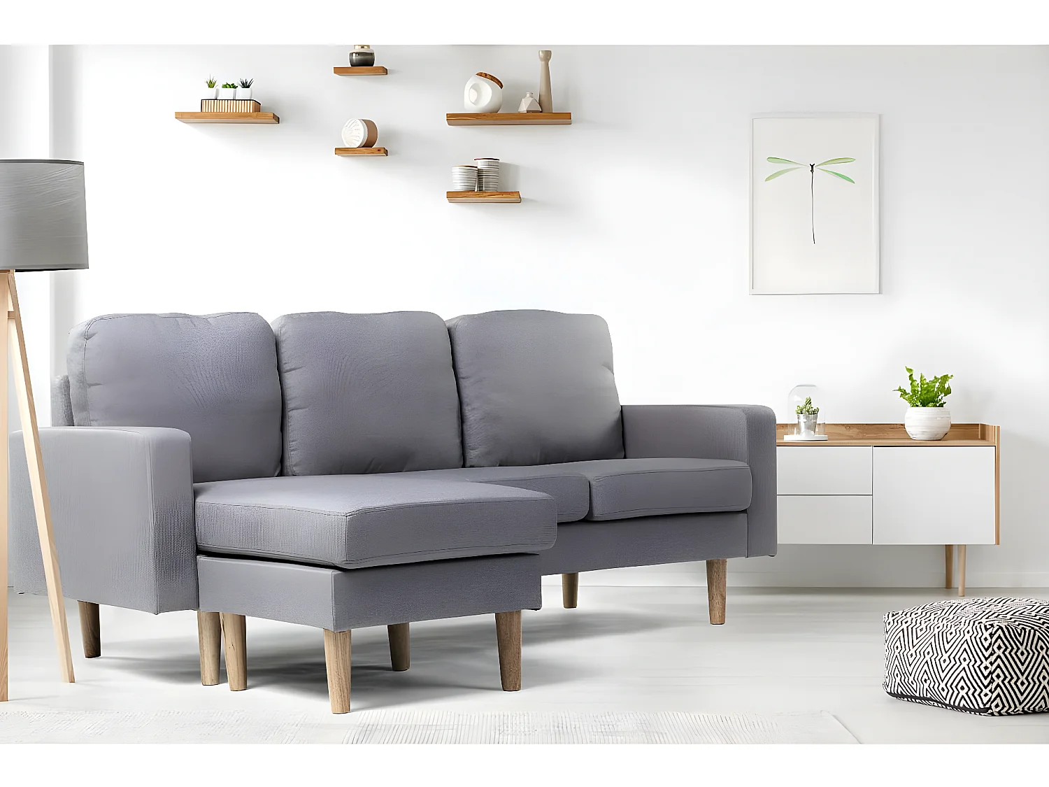 Canapé d'angle réversible en tissu "Gabby" -  3 places - Gris Clair