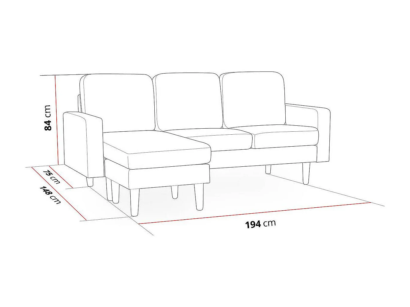 Bank hoekbank links rechts stoffen meubel "Gabby" -  3 zits - Grijs lichtgrijs