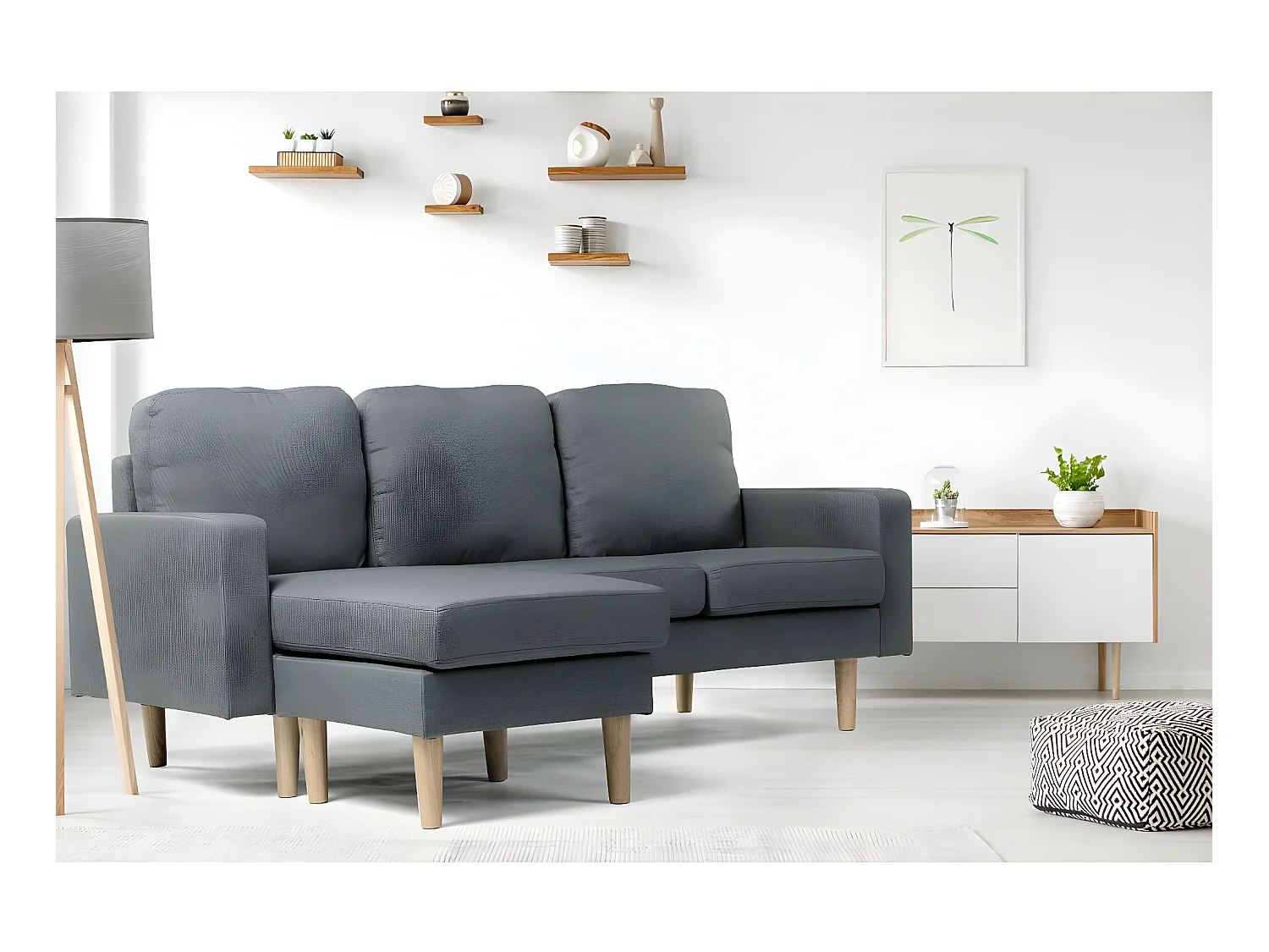Sofá esquinero en tela "Gabby" - 3 plazas - Gris