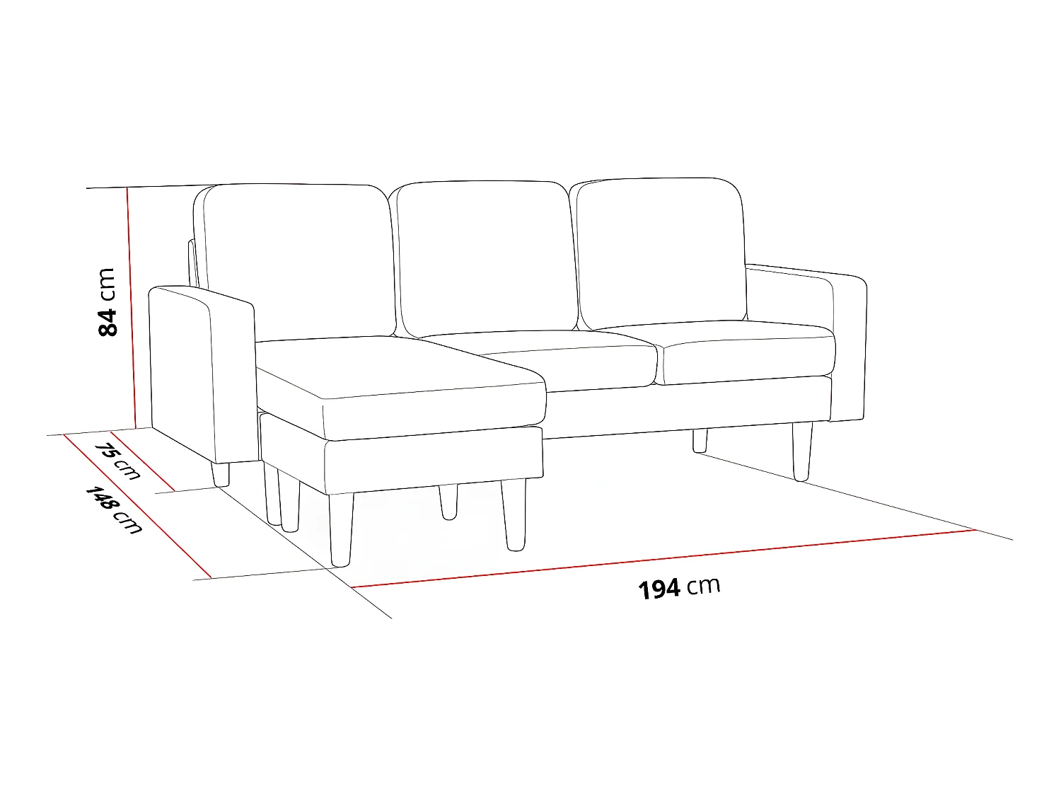 Sofá esquinero en tela "Gabby" - 3 plazas - Gris
