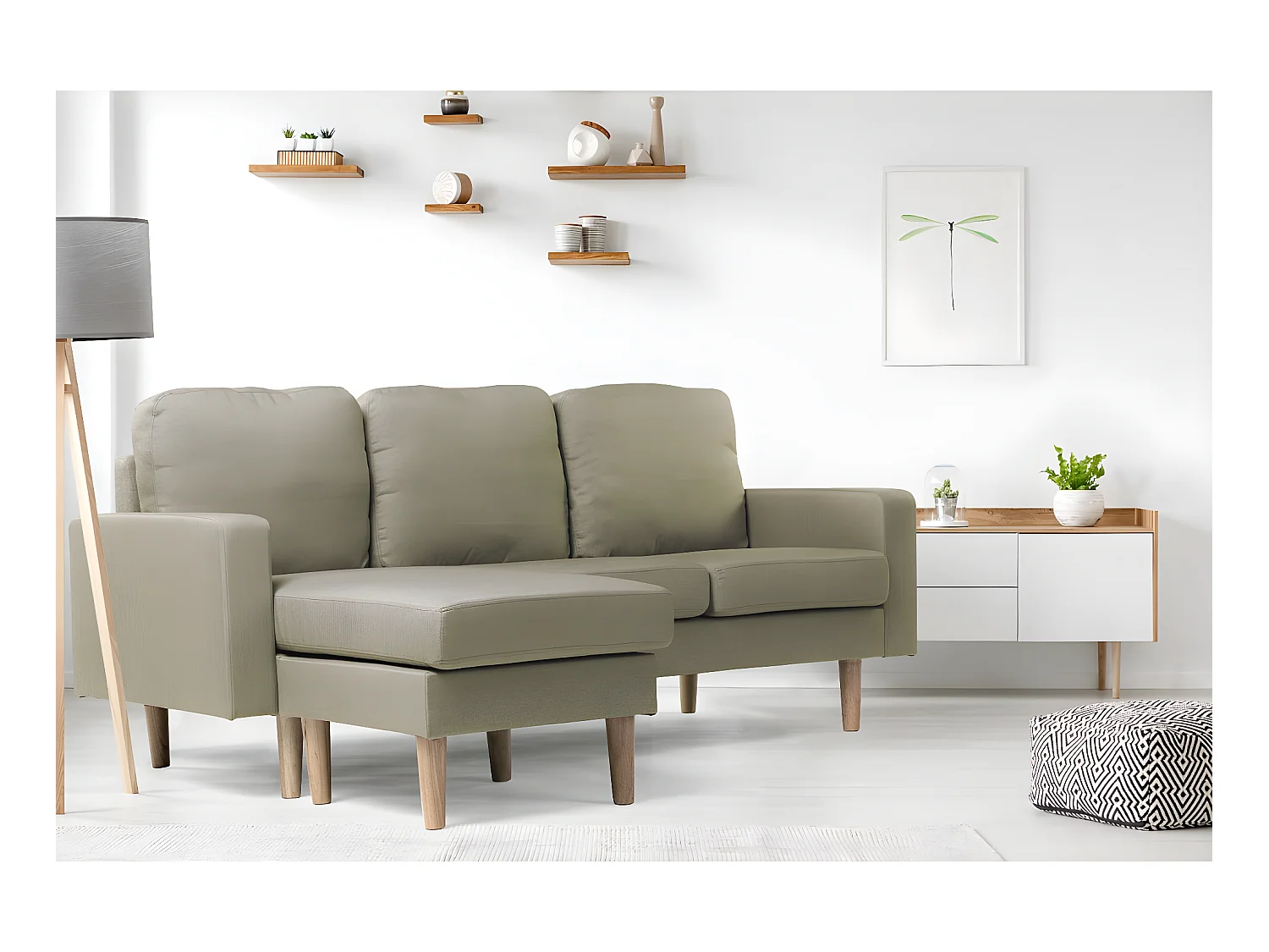 Sofá esquinero en tela "Gabby" - 3 plazas - Beige