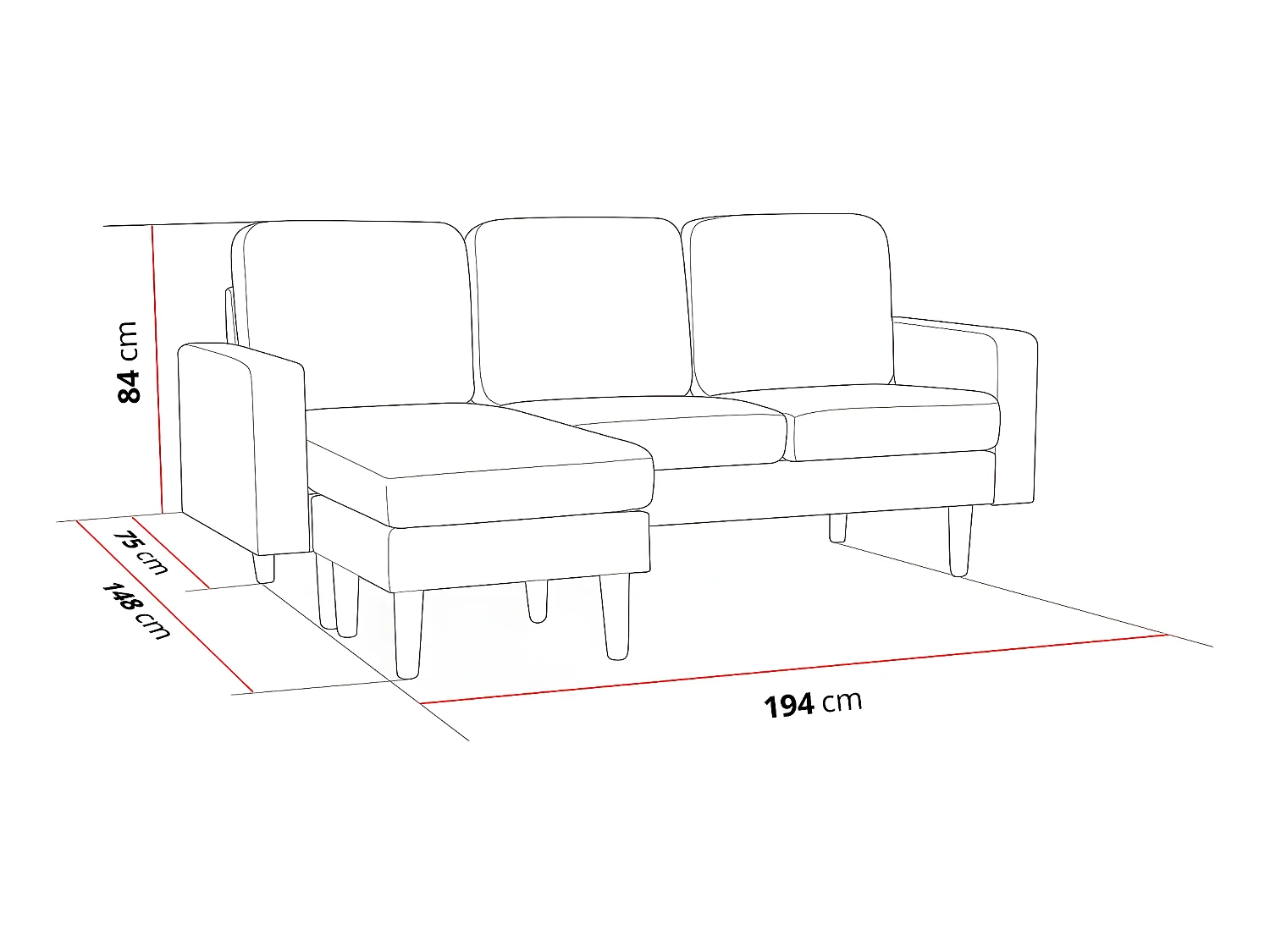Sofá esquinero en tela "Gabby" - 3 plazas - Beige