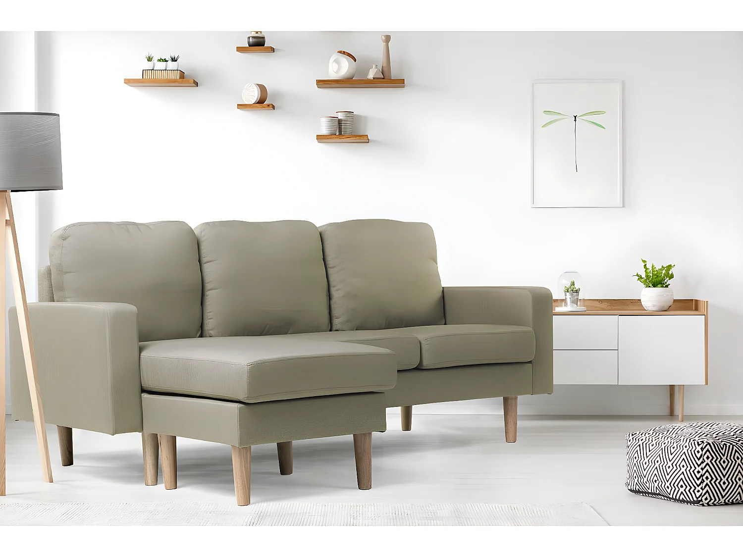 Canapé d'angle réversible en tissu "Gabby" - 3 places - Beige