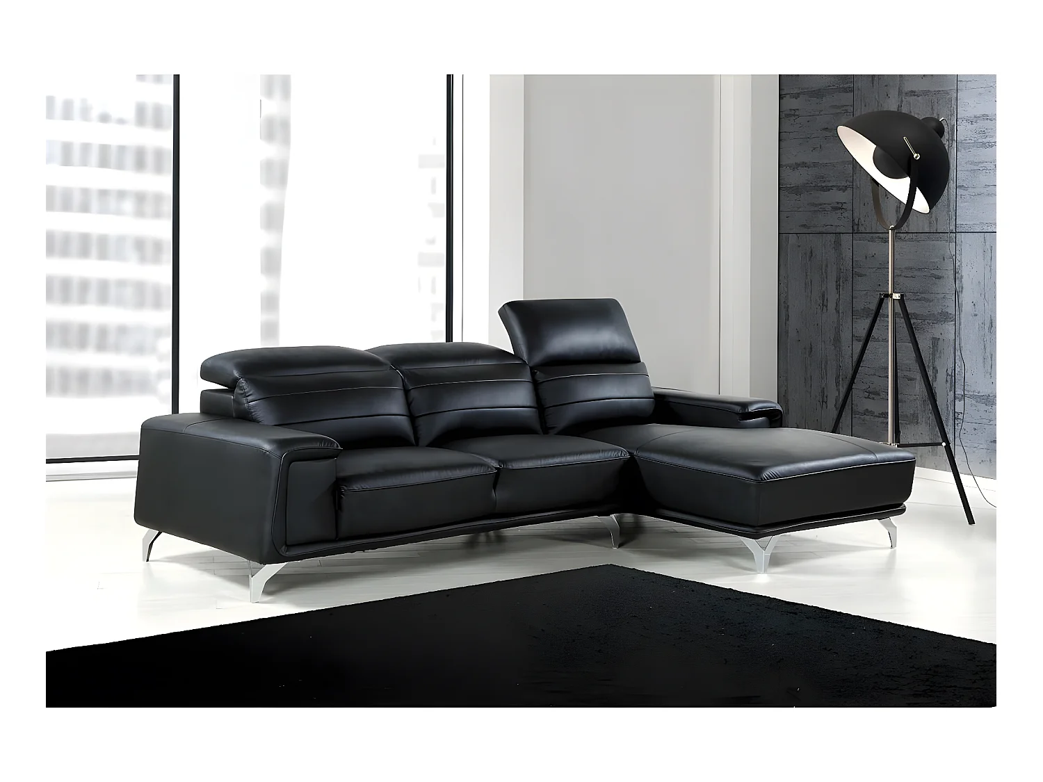 Canapé d'angle cuir reconstitué et PVC "Leicester" - 4 places - Noir - Angle droit