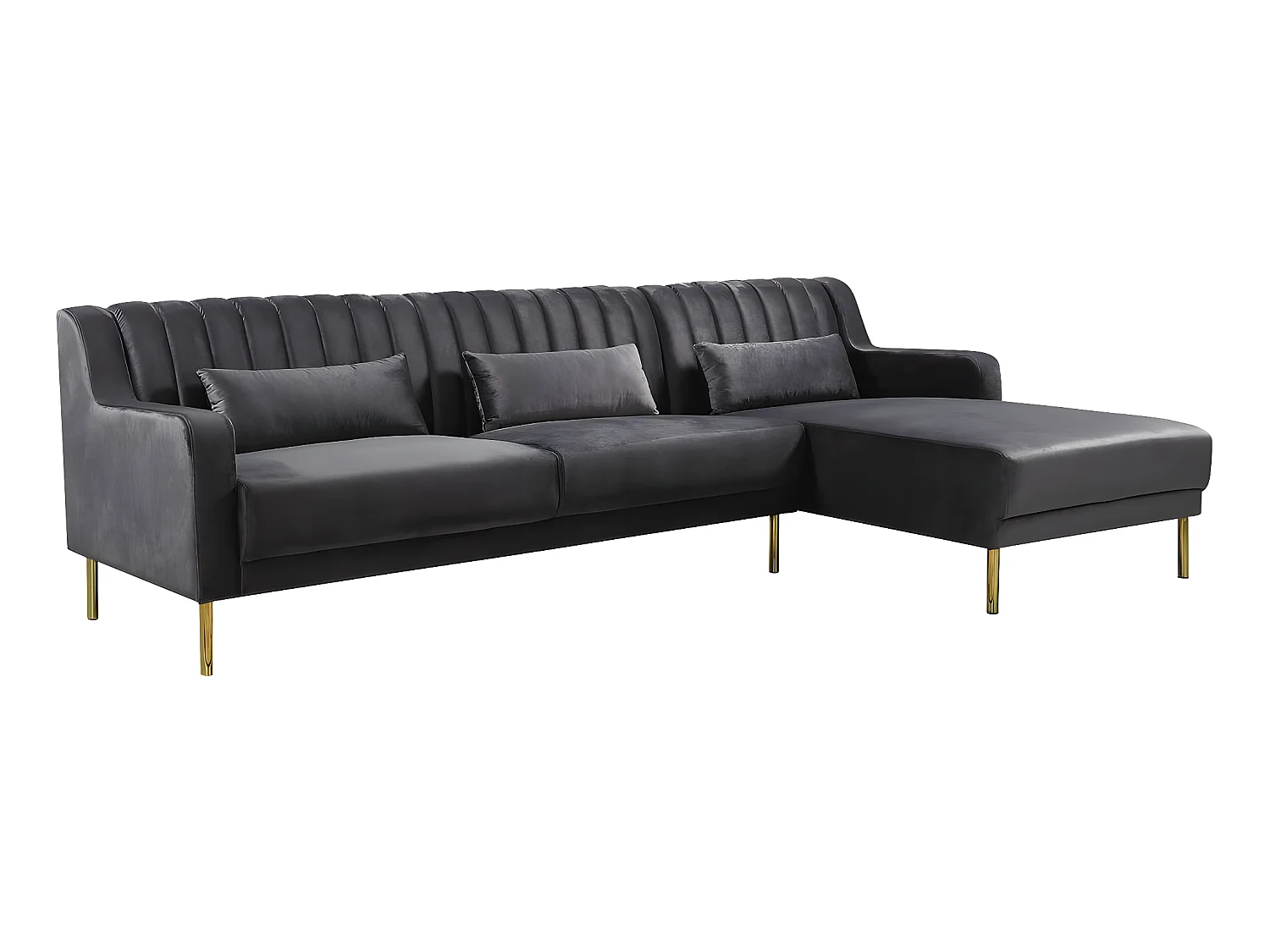 Sofá esquinero terciopelo - "Oliver" - 5 plazas - Gris - Esquina derecha