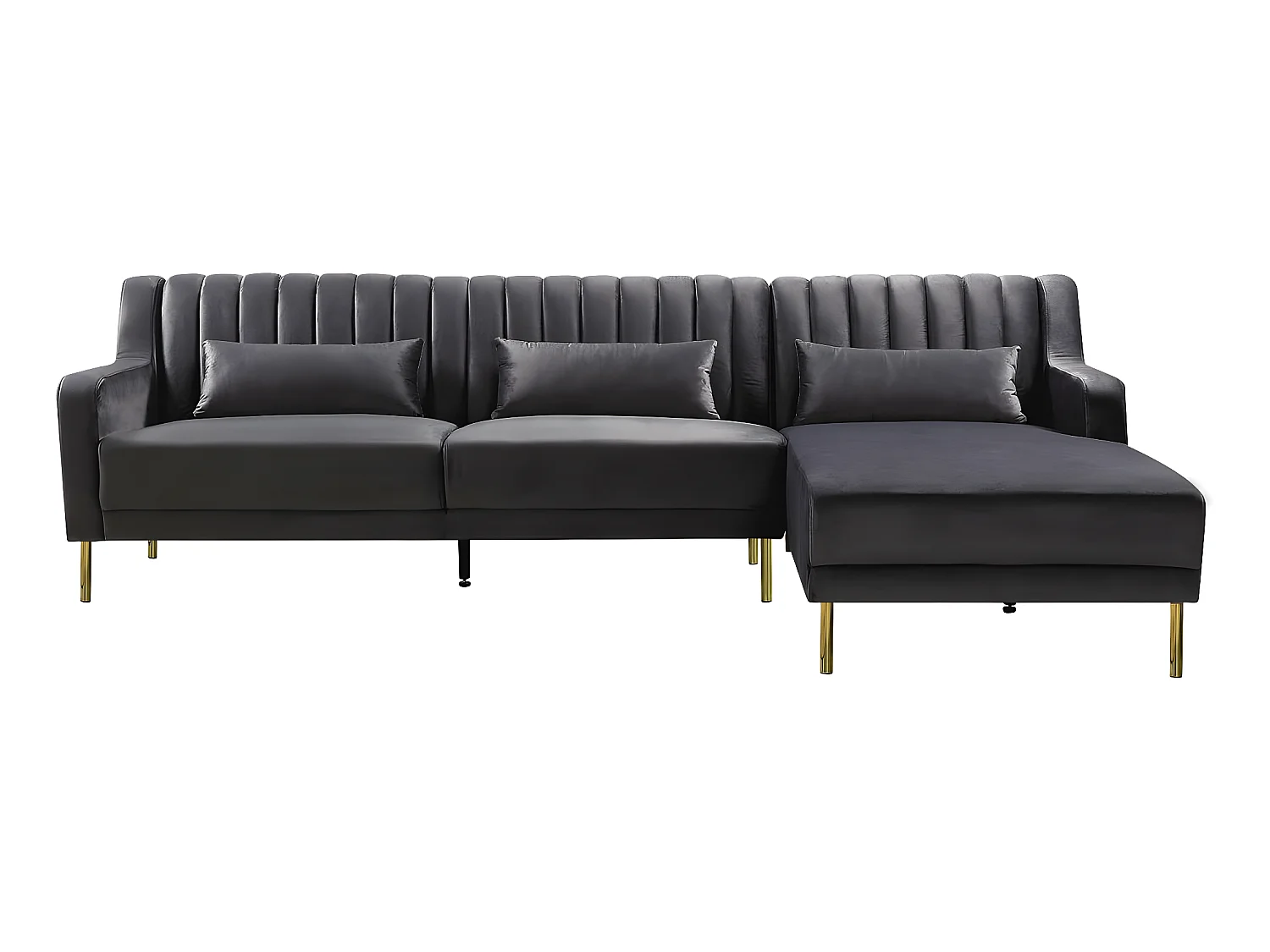 Sofá esquinero terciopelo - "Oliver" - 5 plazas - Gris - Esquina derecha