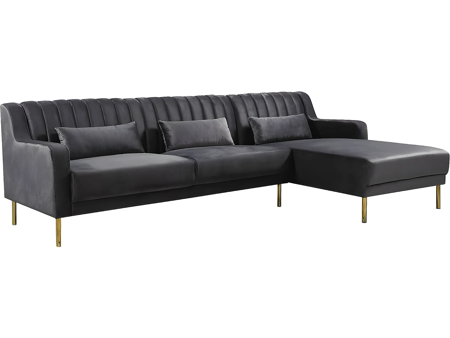 Sofá de canto em veludo "Oliver" 5 lugares - Cinza elegante e confortável