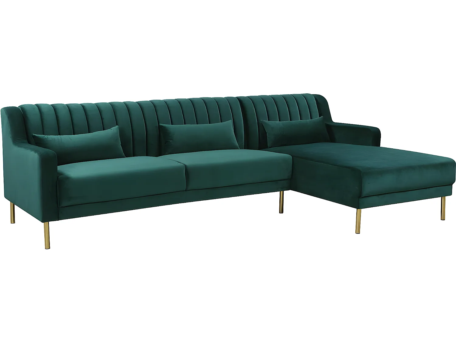 Canapé d'angle en velours "Oliver" - 275 x 161 x 81 cm - 5 places - Vert - Angle droit