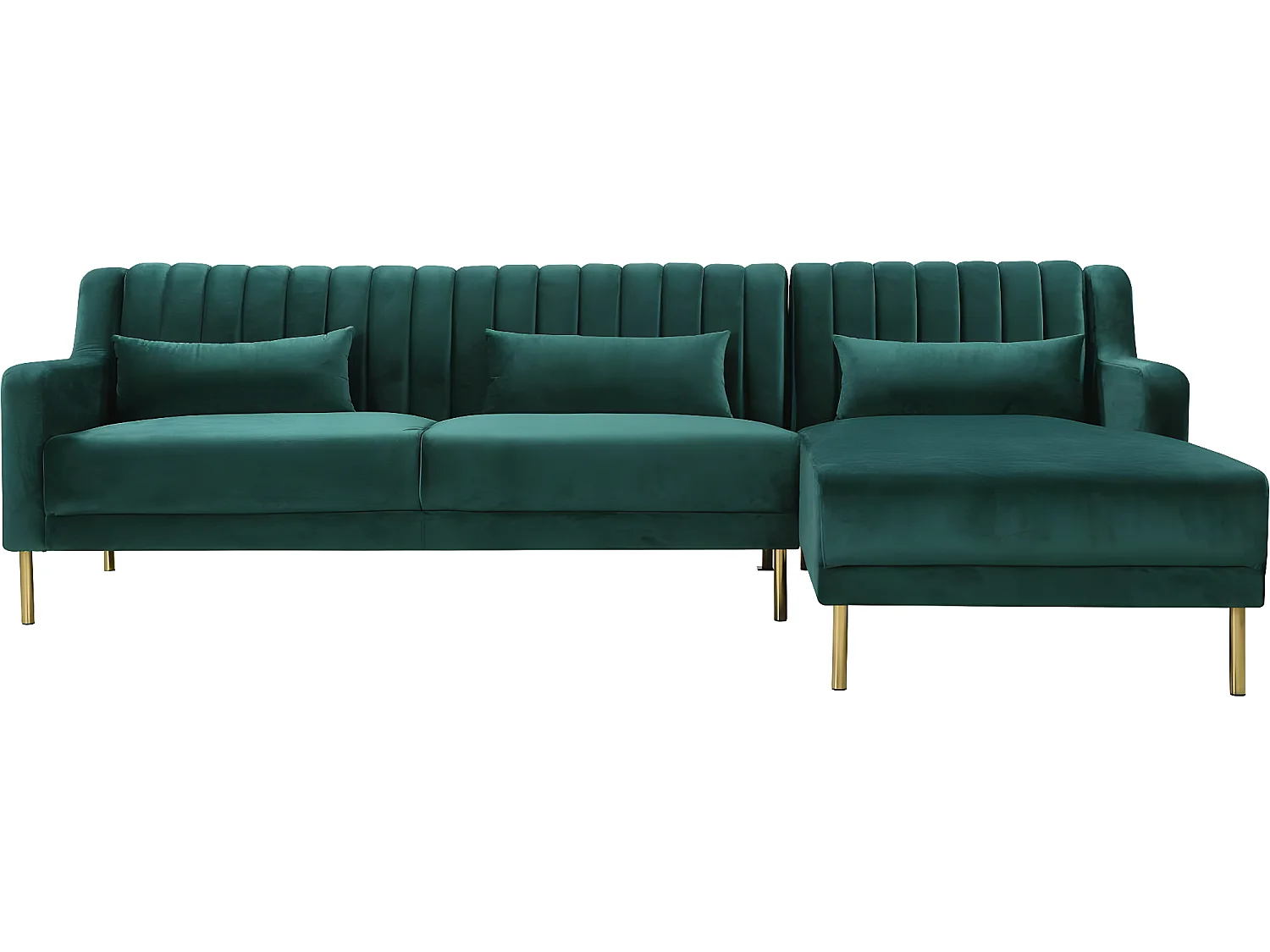 Canapé d'angle en velours "Oliver" - 275 x 161 x 81 cm - 5 places - Vert - Angle droit