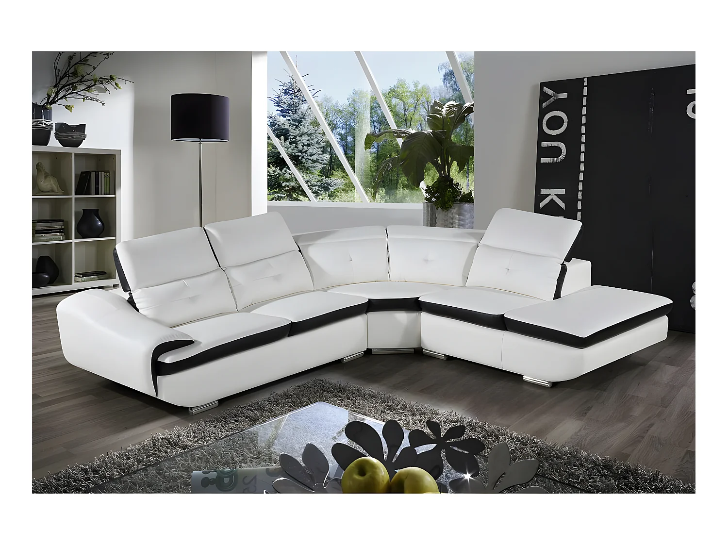 Canapé d'angle cuir reconstitué et PVC "Montréal" - 5 places - Blanc - Angle droit