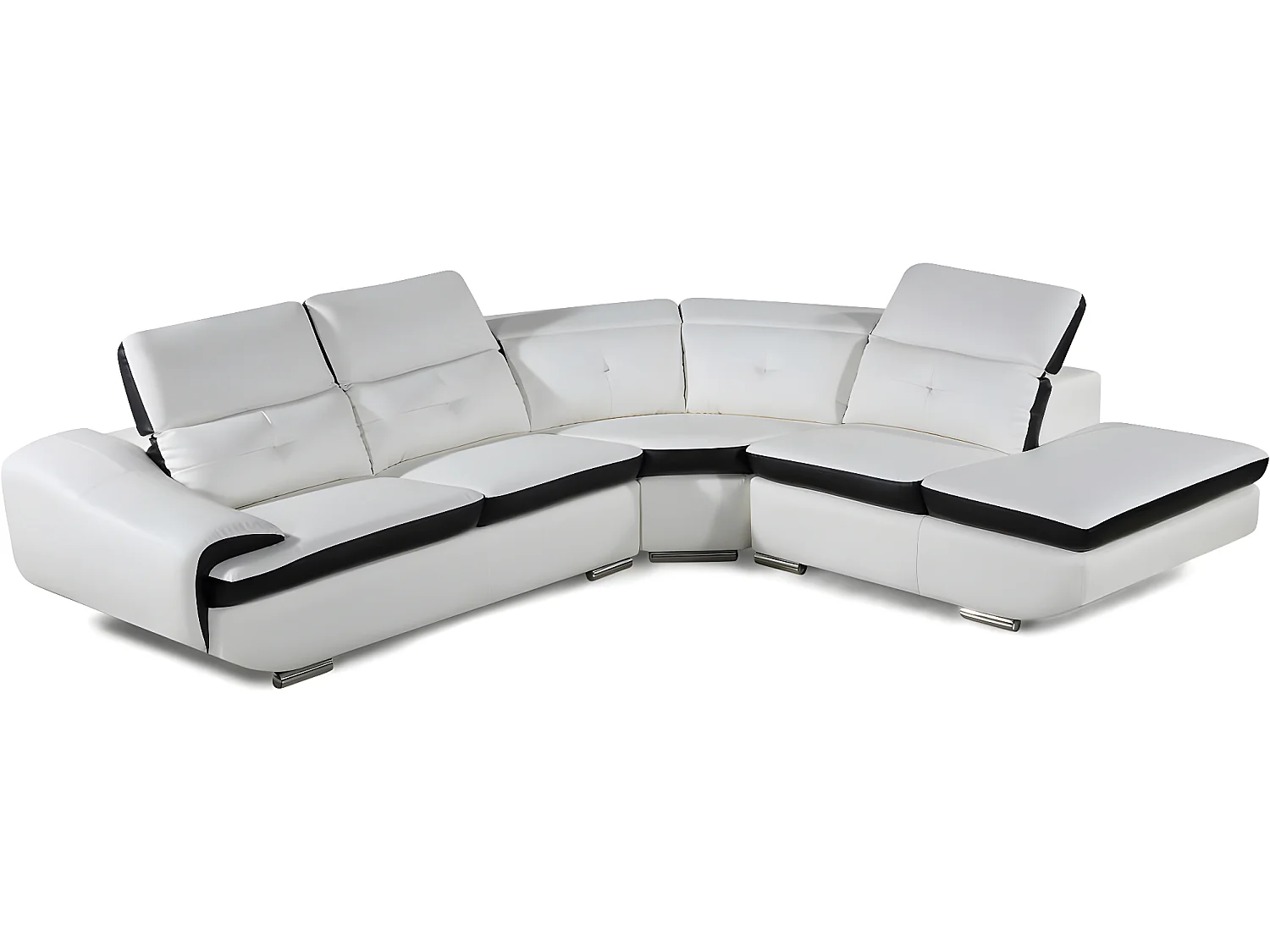 Sofá esquinero en cuero reconstituido/PVC "Montréal" - 5 plazas - Blanco - Esquina derecha